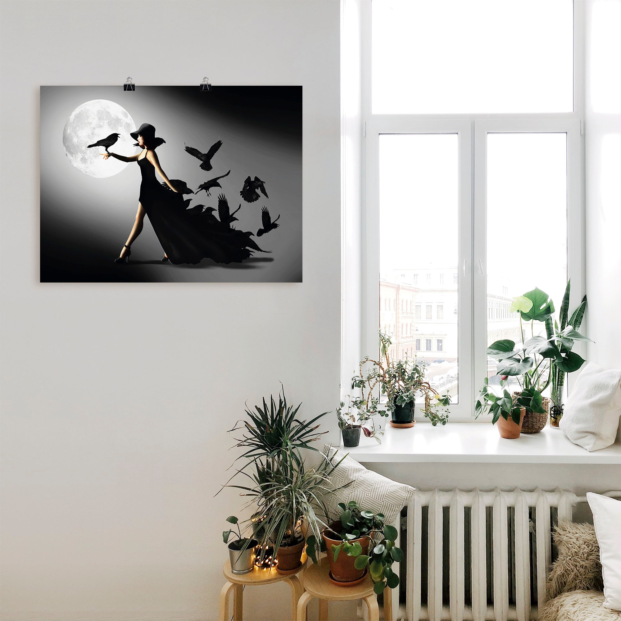 Artland Wandbild »Die Frau mit den Raben«, Animal Fantasy, (1 St.), als Alubild, Outdoorbild, Leinwandbild, Poster, Wandaufkleber