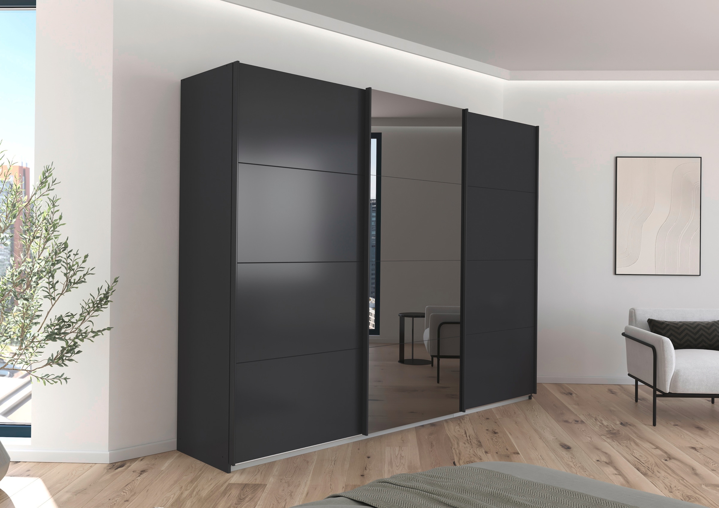 INOSIGN Schwebetürenschrank »Ferris Schrank Garderobe Breite 2,71m BESTSELLER Schlafzimmerschrank«, Kleiderschrank mit Spiegel in 3 Ausführungen BASIC/CLASSIC/PREMIUM