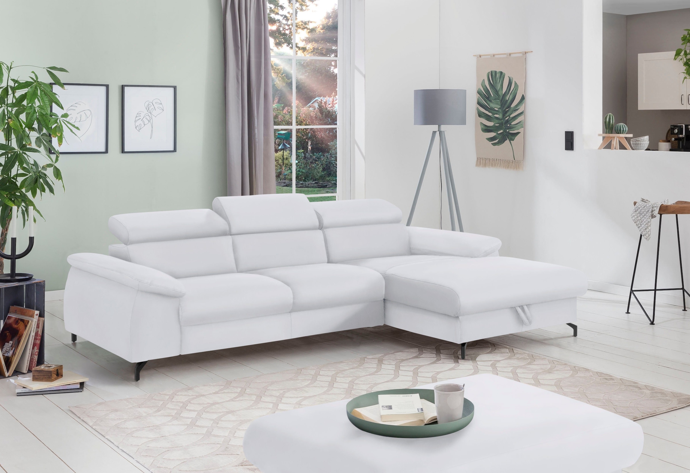 COTTA Polstergarnitur »Komaris L-Form«, (Set), Set bestehend aus: Ecksofa mit Kopfteilverstellung & Hocker