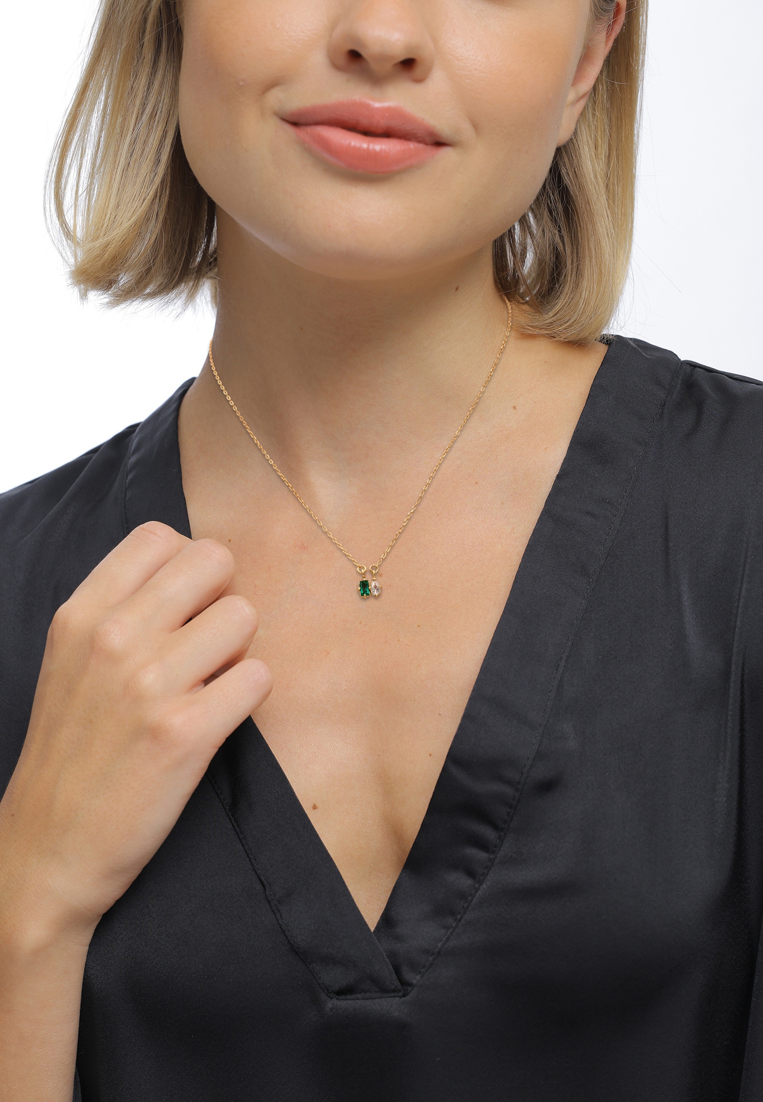 Elli Premium Silberkette »Halskette Tropfen Zirkonia Synthetischer Smaragd 925 Sterling Silber«