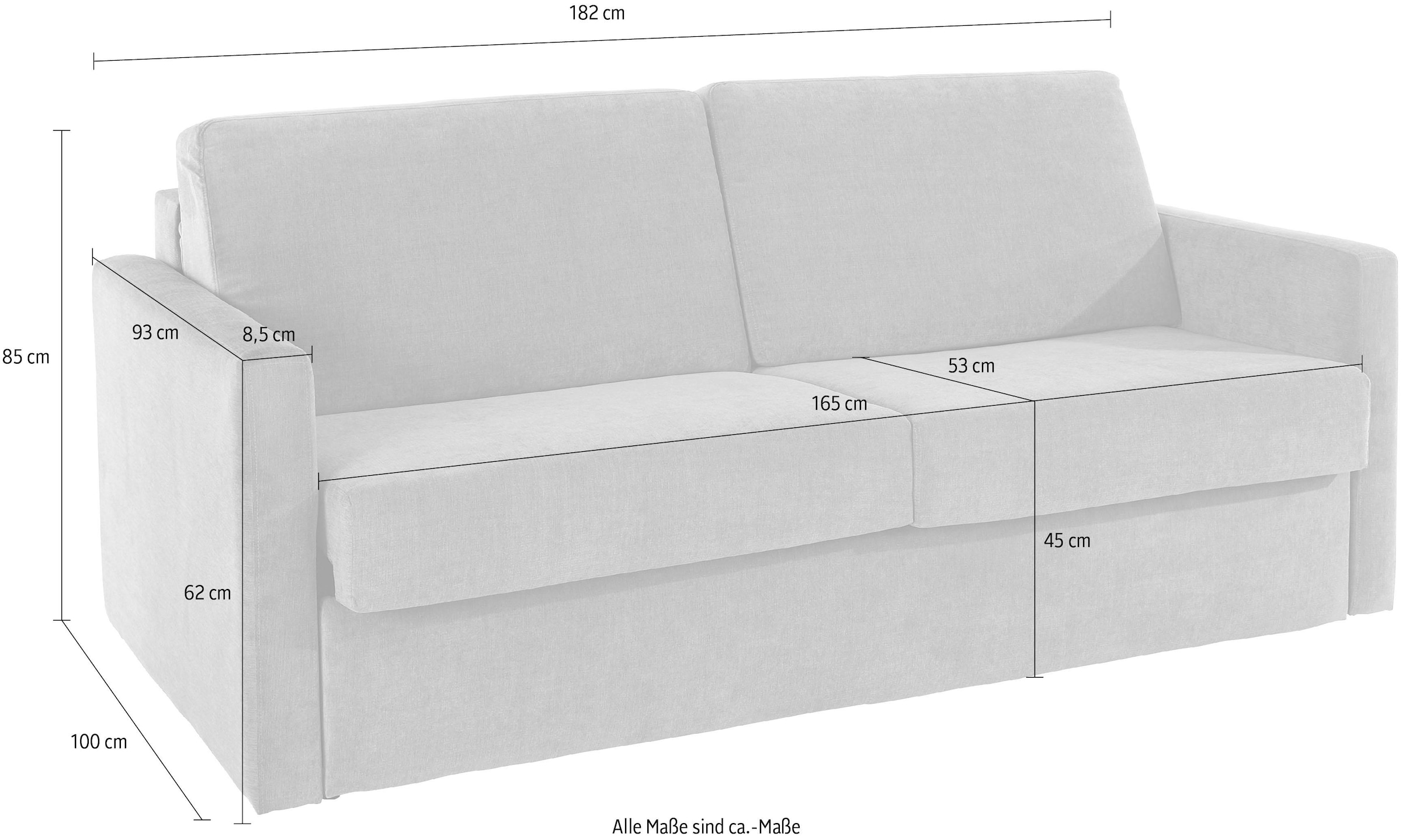 Places of Dauerschläfer, bestellen Style Bonell-Federkernmatratze »GOLDPOINT 3-Sitzer cm,«, 140/200 182cm, mit Bettfunktion, Rechnung Liegefläche Schlafsofa auf