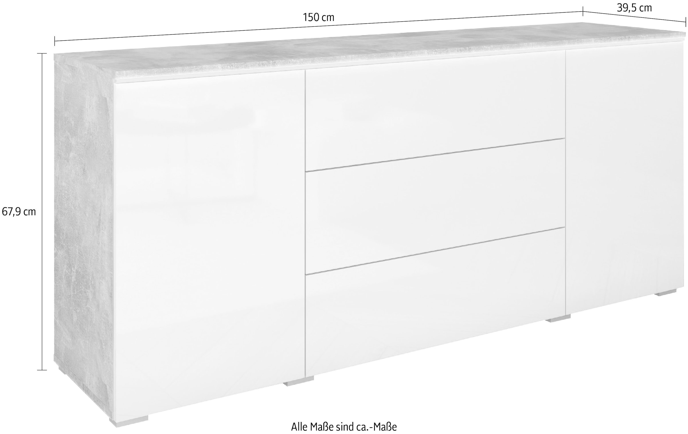 INOSIGN Sideboard »VERA«, moderne grifflose Kommode Breite 150 cm, Einlegeböden verstellbar