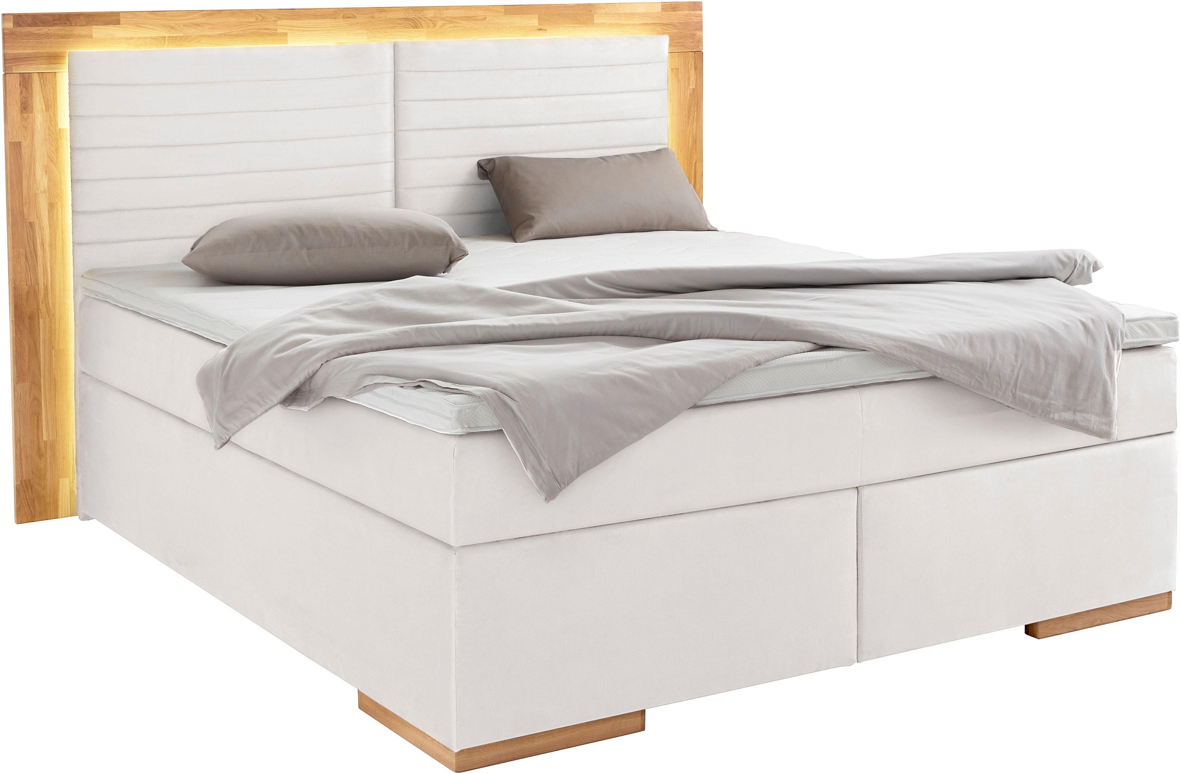 Places of Style Boxspringbett »Cup«, mit LED-Beleuchtung, Massivholzrahmen und Topper, in 2 Härtegraden