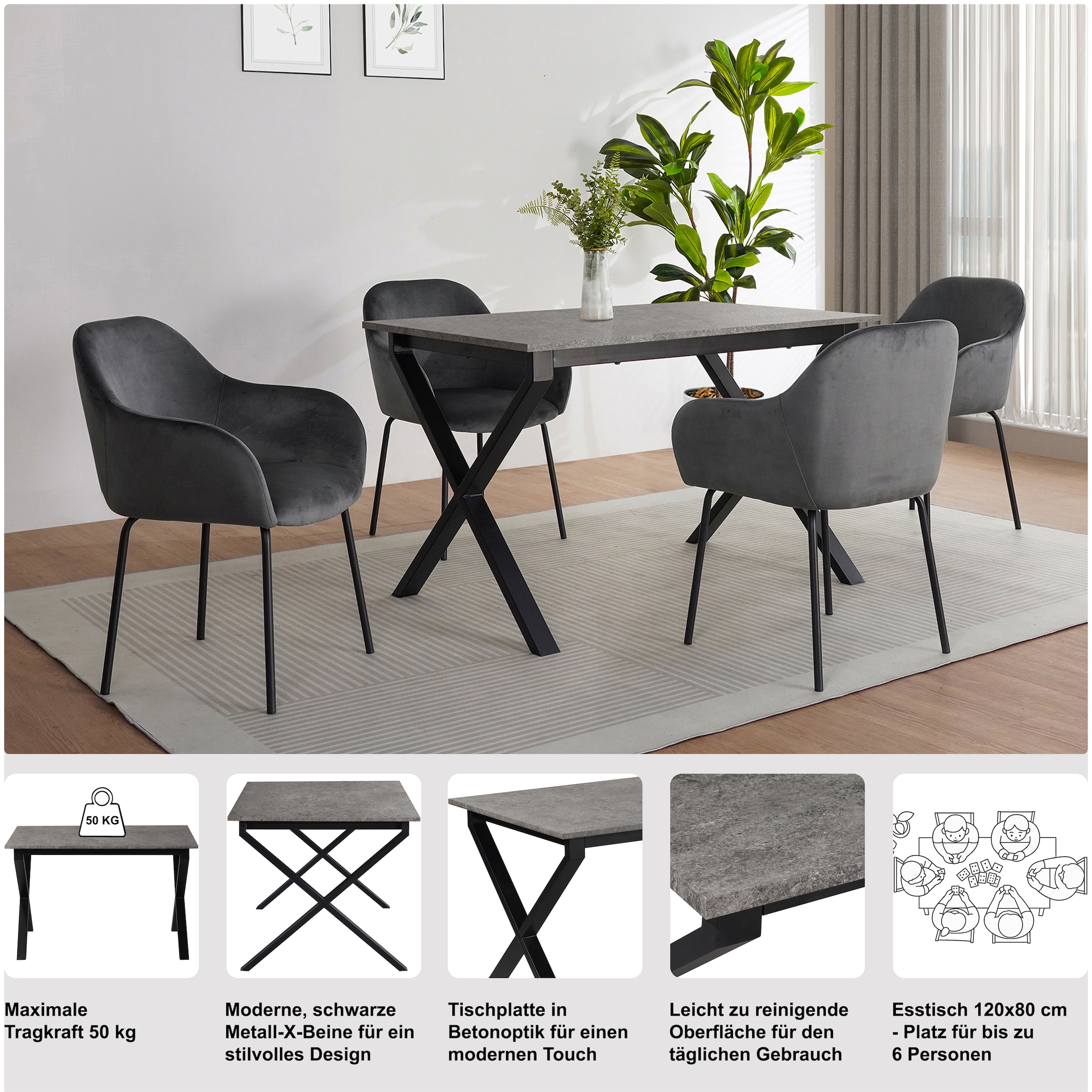 OTTO home Esstisch »Boddhi« schwarzes Metallgestell, Plattenvarianten wählbar, sowie Größen