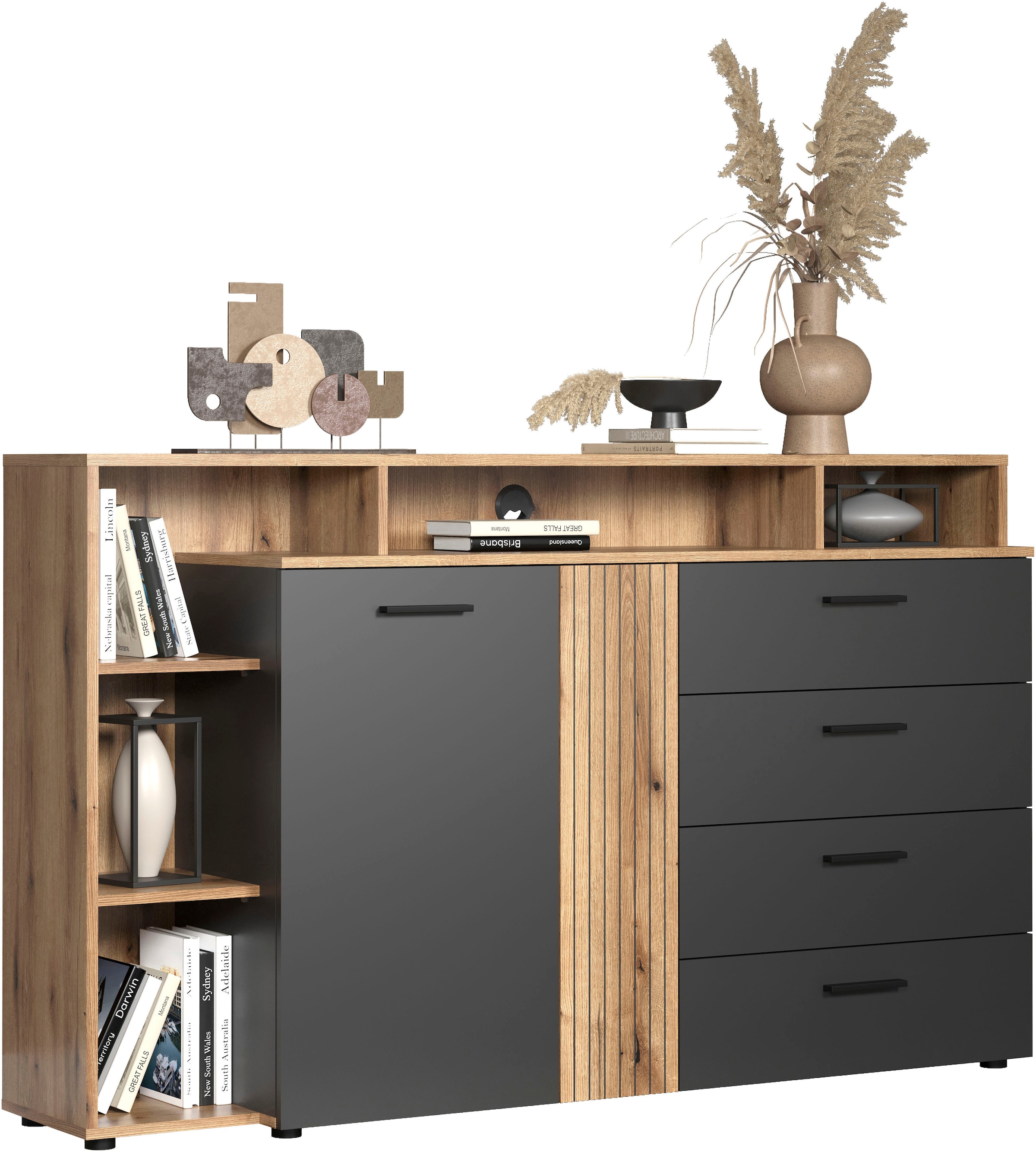 INOSIGN Lowboard »Estepona« 1 Stk. tlg. TV Kommode mit 2 Türen & 4 Schubladen Vollauszug (B/T/H) 168/38/101 cm