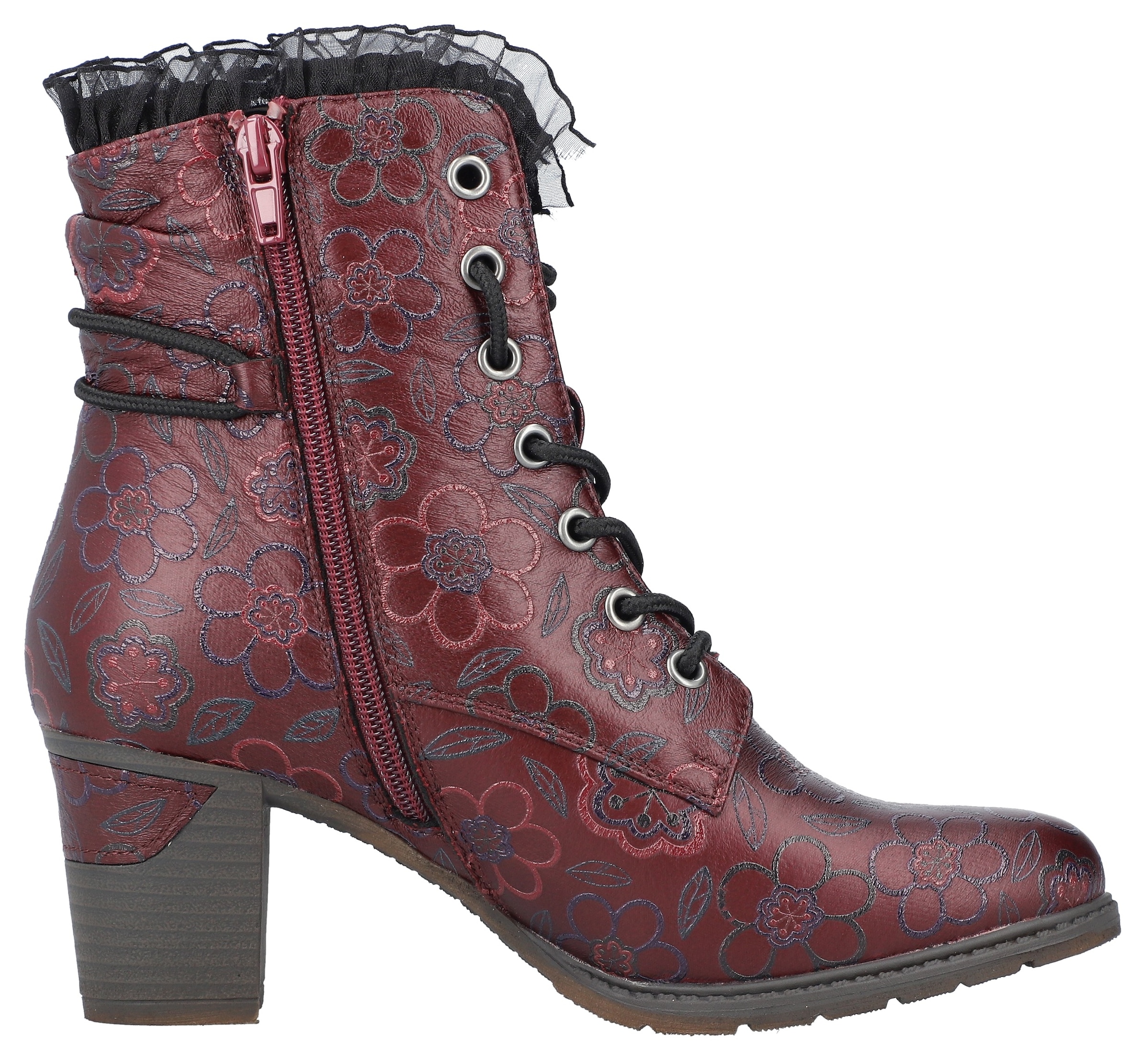 Rieker Winterstiefelette, Schnürstiefelette, Reißverschluss-Boots, Blockabsatz, Blumenprint