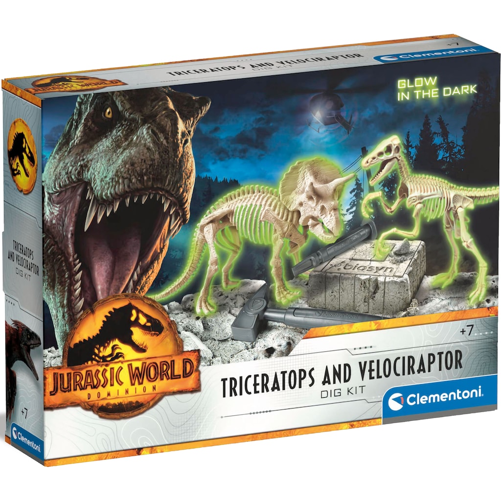 Clementoni® Experimentierkasten »Jurassic World 3, Ausgrabungs-Set Triceratops & Velociraptor«