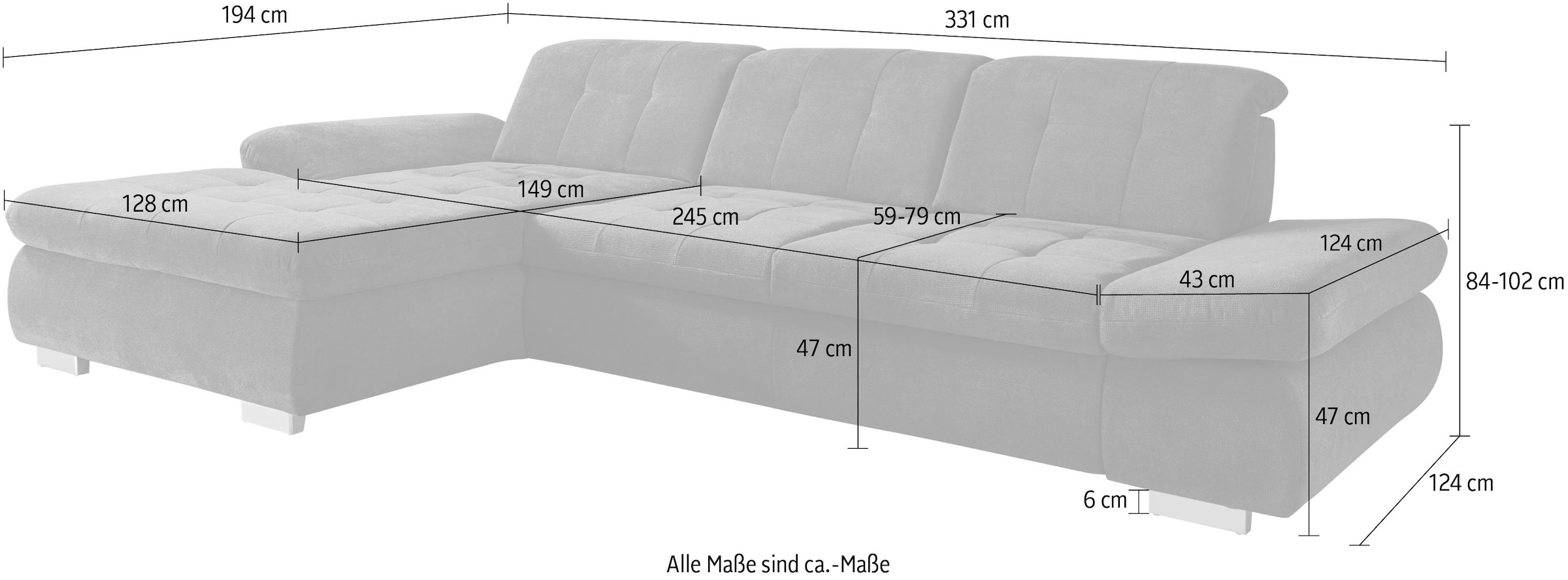 Die PlanBar Ecksofa »MP-IN17004 L-Form, Breite 331 cm, wahlweise weitere Funktionen« Federkern-Polsterung, inkl. Sitztiefenverstellung