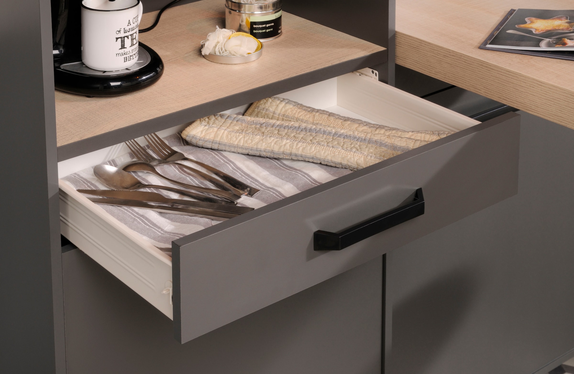 Parisot Schrank-Set »Moove 2, Küchenzeile, Arbeitsflächen ohne Ausschnitt« Spar-Set, Regalwand, 2-türiger Schrank, 2 türiger Schrank+2 Schubladen und  Fach, 3 Stk. tlg.