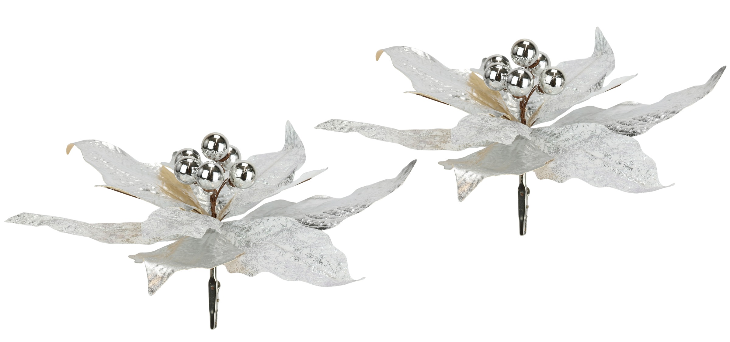 I.GE.A. Dekohänger »Poinsettia auf Clip«, (2 St.), 2er Set 28cm Weihnachts-Christstern künstlich Weihnachtsblume gold