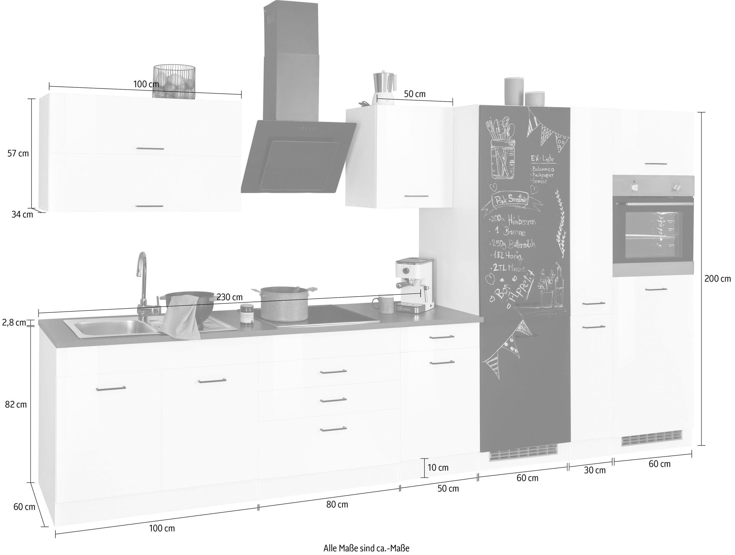 KOCHSTATION Küchenzeile »KS-Trier« mit E-Geräten, Breite 380 cm
