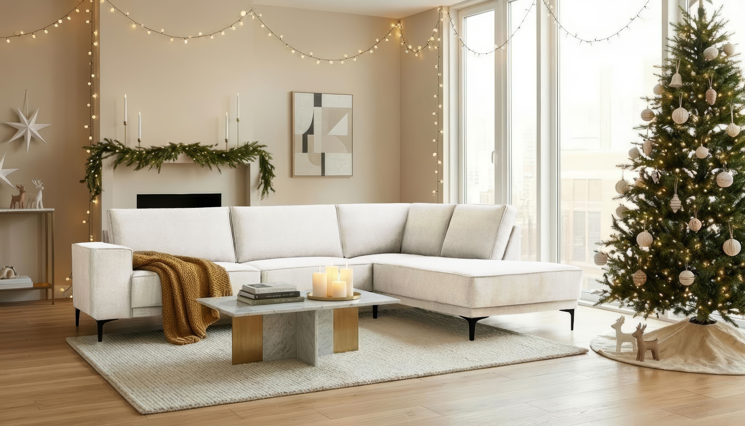 OTTO home Ecksofa »OLAND L-Form, B: 289 cm, Skandi-Design« Struktur, Flachgewebe, Luxus-Microfaser, Boucle