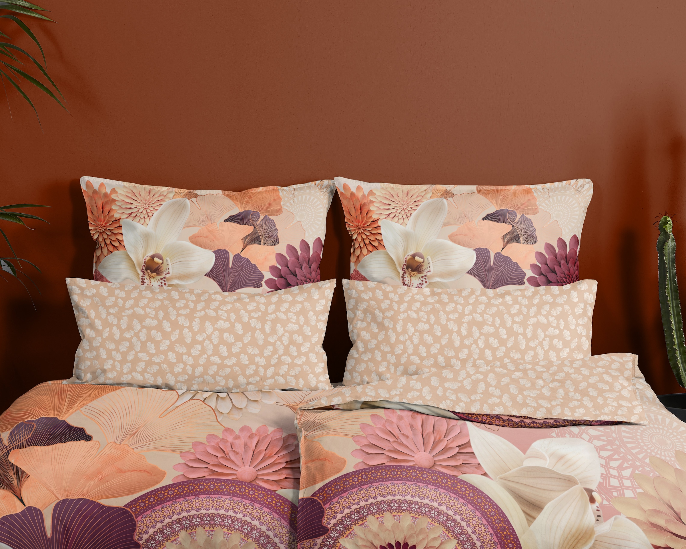 hip Wendebettwäsche »Quente«, Satin, Reißverschluss, Wendeoptik, Mandala, Blume, Sand