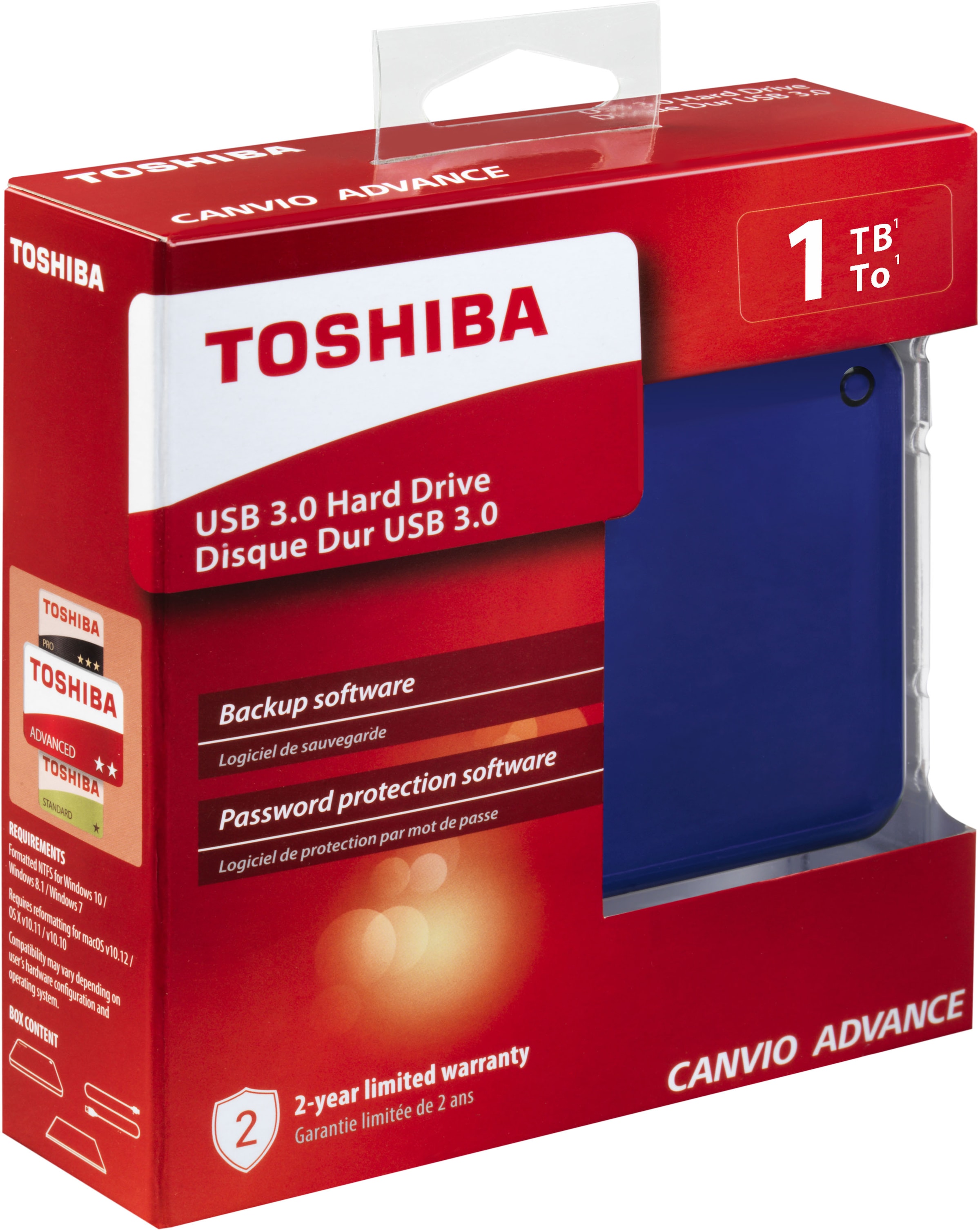 »Canvio Advance Jahre 2,5 Garantie Zoll, Anschluss externe XXL Blue«, 3 ➥ Toshiba HDD-Festplatte USB 1TB UNIVERSAL |