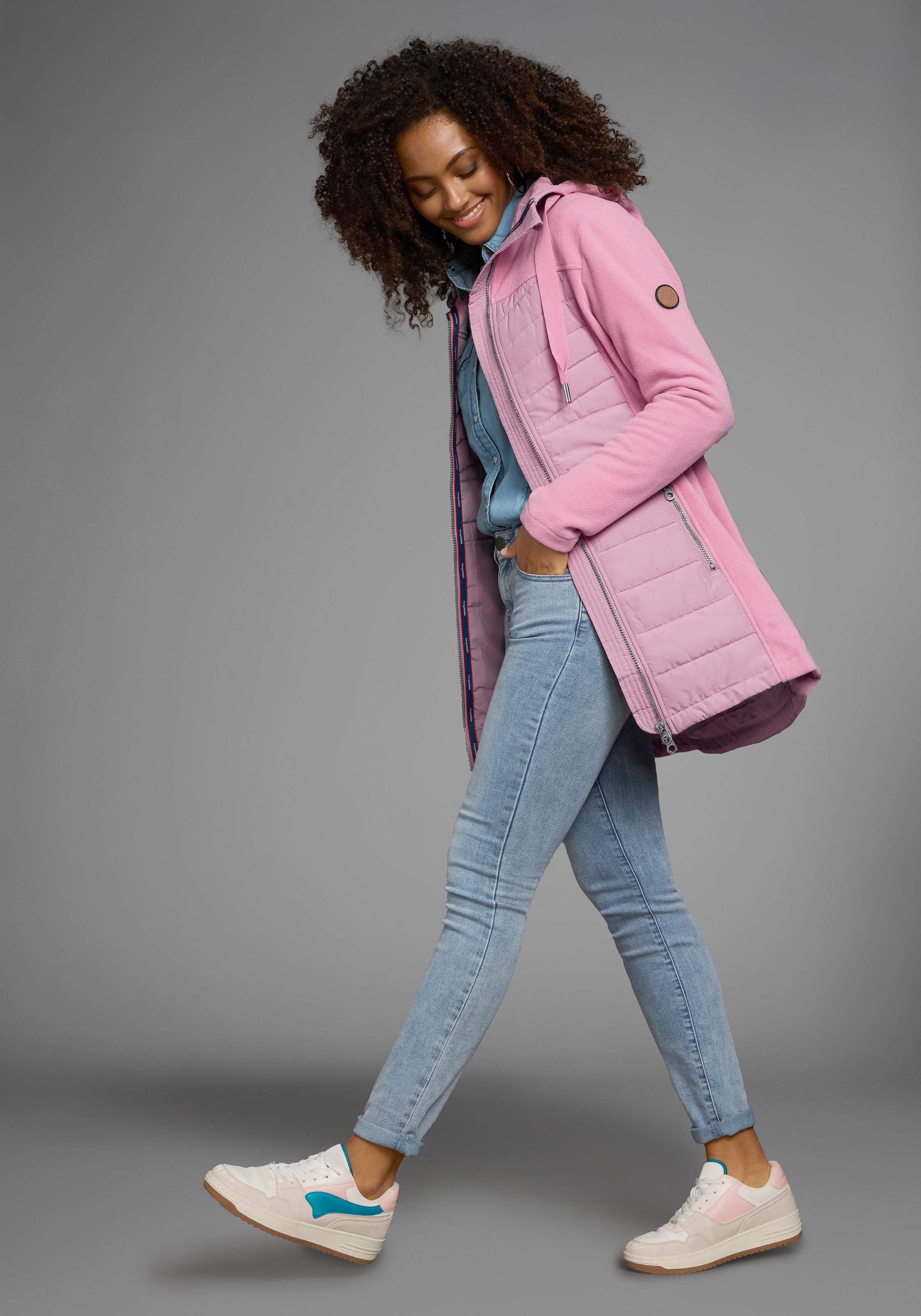 KangaROOS Langjacke, mit Kapuze, Hybridjacke - Fleecejacke mit wattierten Bereichen