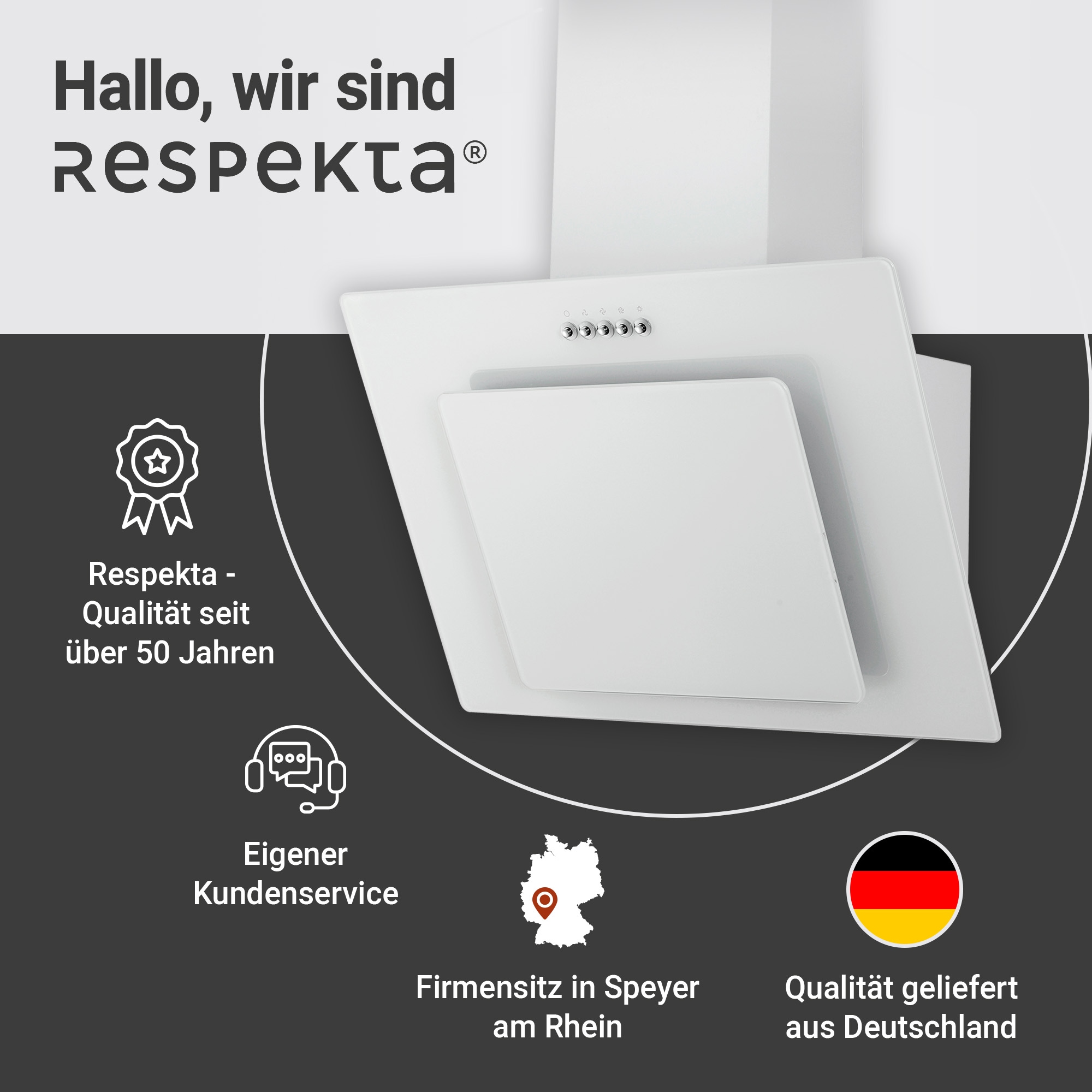 RESPEKTA Kopffreihaube »CH 21060«, 60 cm, 3 Leistungsstufen, LED-Beleuchtung, Ab- und Umluftfähig