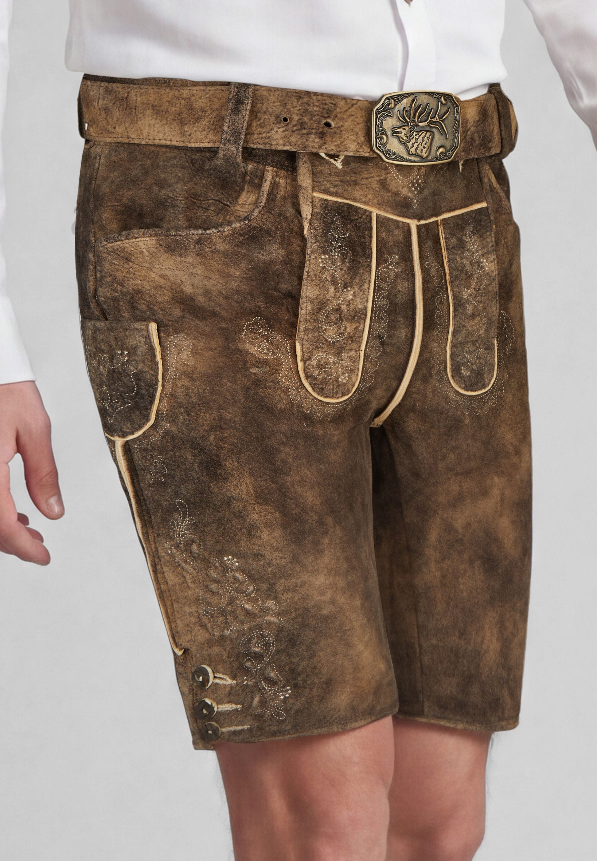 Spieth & Wensky Lederhose »Freud«  Lederhose mit Gürtelschließe, Hirschkopfmotiv