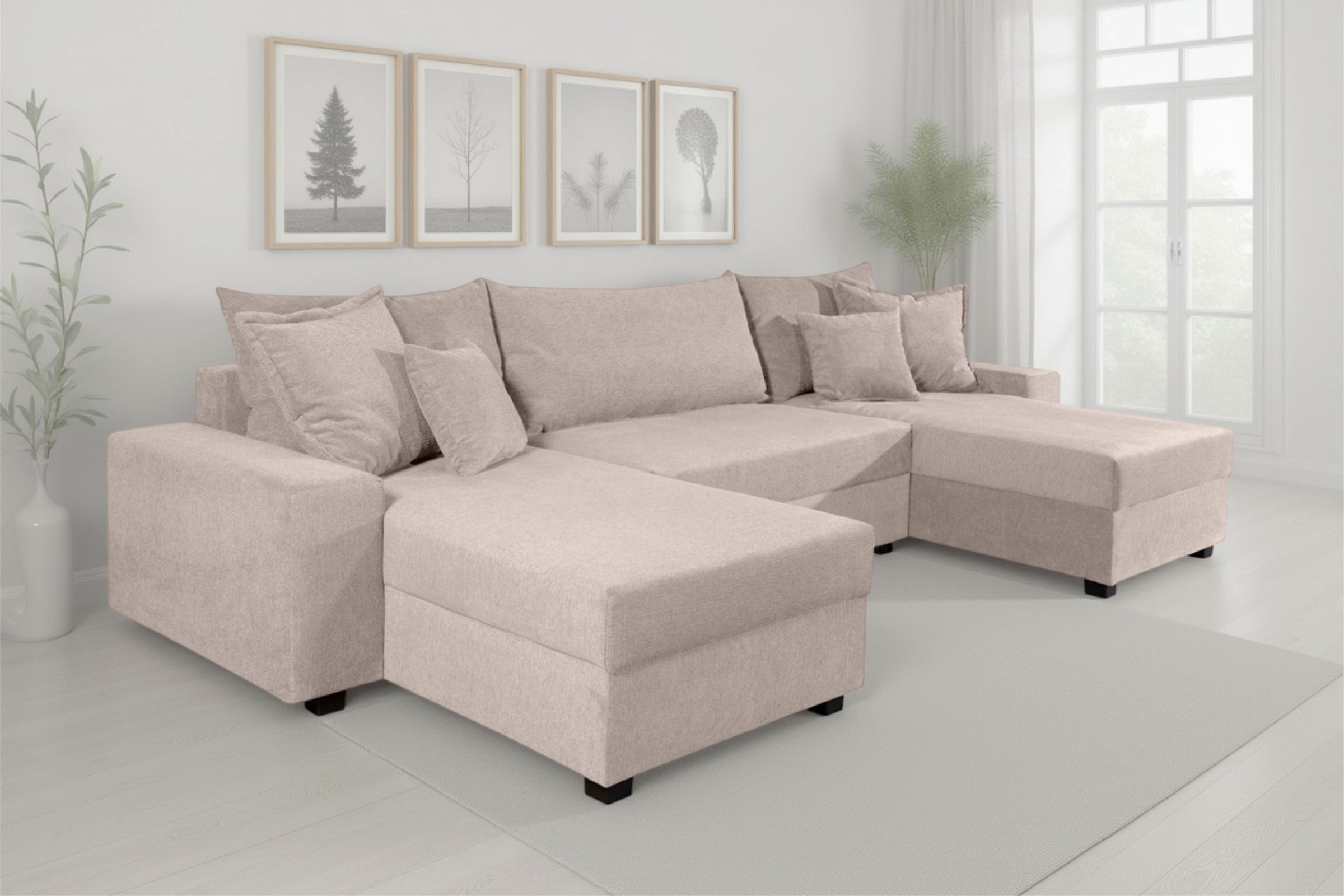 OTTO home Wohnlandschaft »Alexa U-Form, B: 313 cm« Bettfunktion, Bettkasten & 4 Zierkissen, Federkern