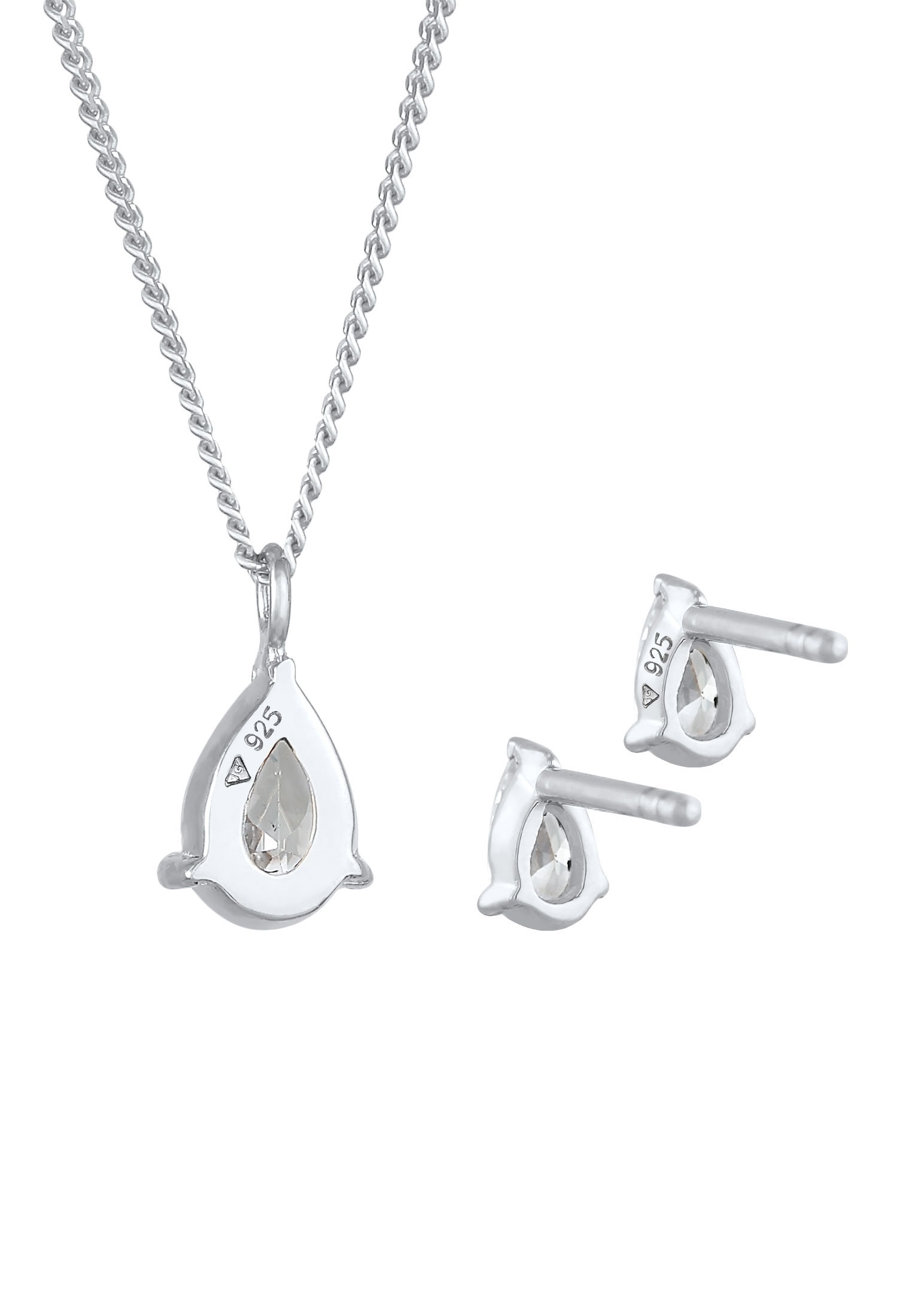 Elli Ohrring und Ketten Set »Schmuckset Kette Ohrstecker Tropfen Zirkonia Set 925 Silber« ()