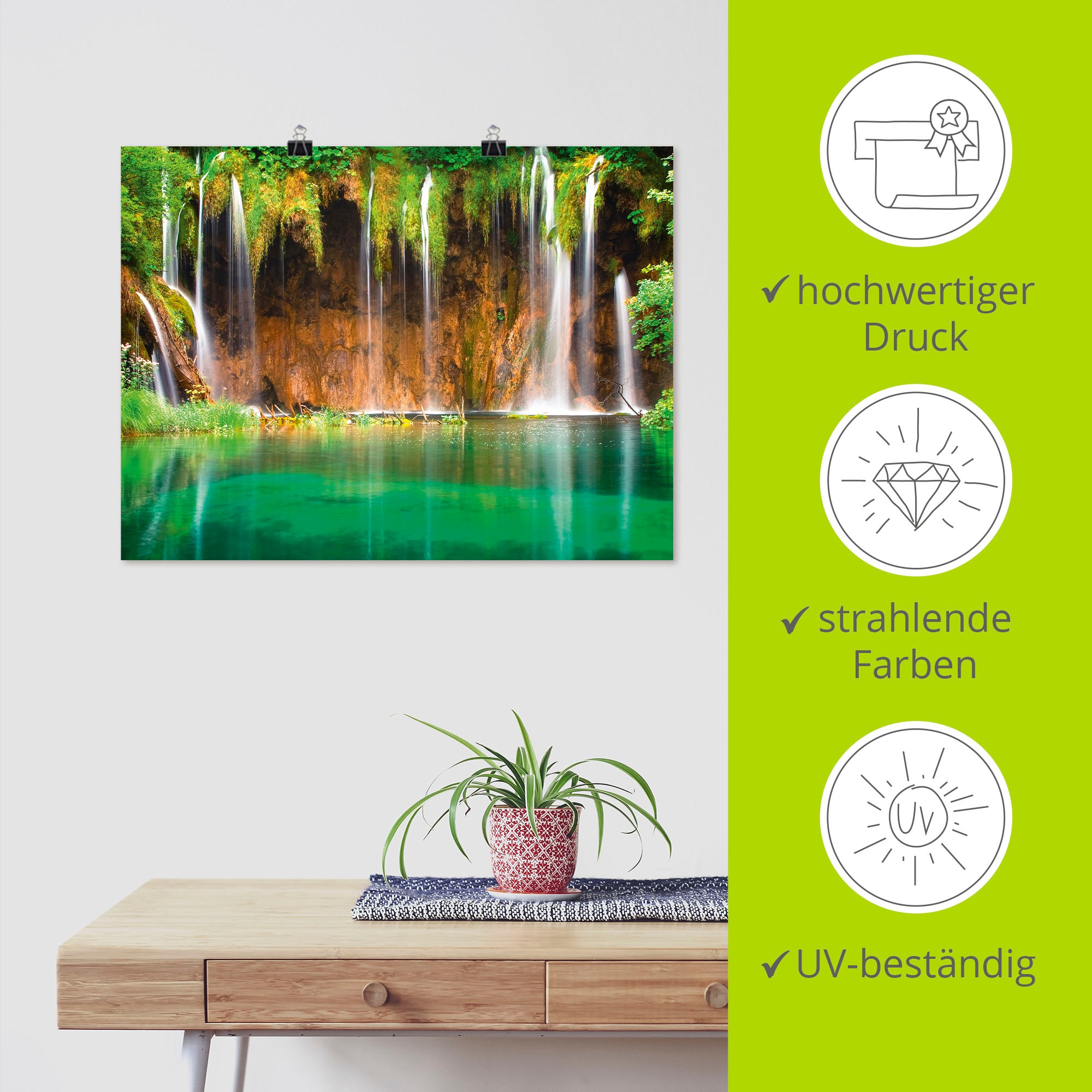 Artland Wandbild »Schöner Wasserfall im Wald« Gewässer 1 Stk. tlg. als Leinwandbild, Poster in verschied. Größen