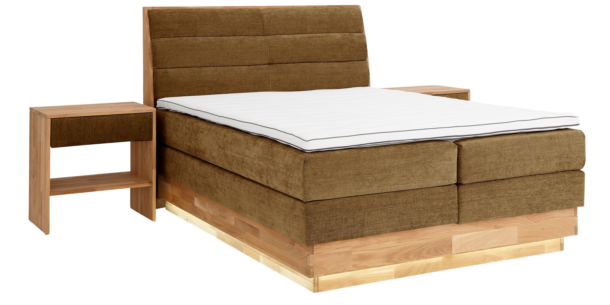 OTTO products Boxspringbett »JENNA in verschiedenen Farben und Breiten erhältlich« LED-Beleuchtung, mit zertifizierten, recycelten Bezugsstoffen