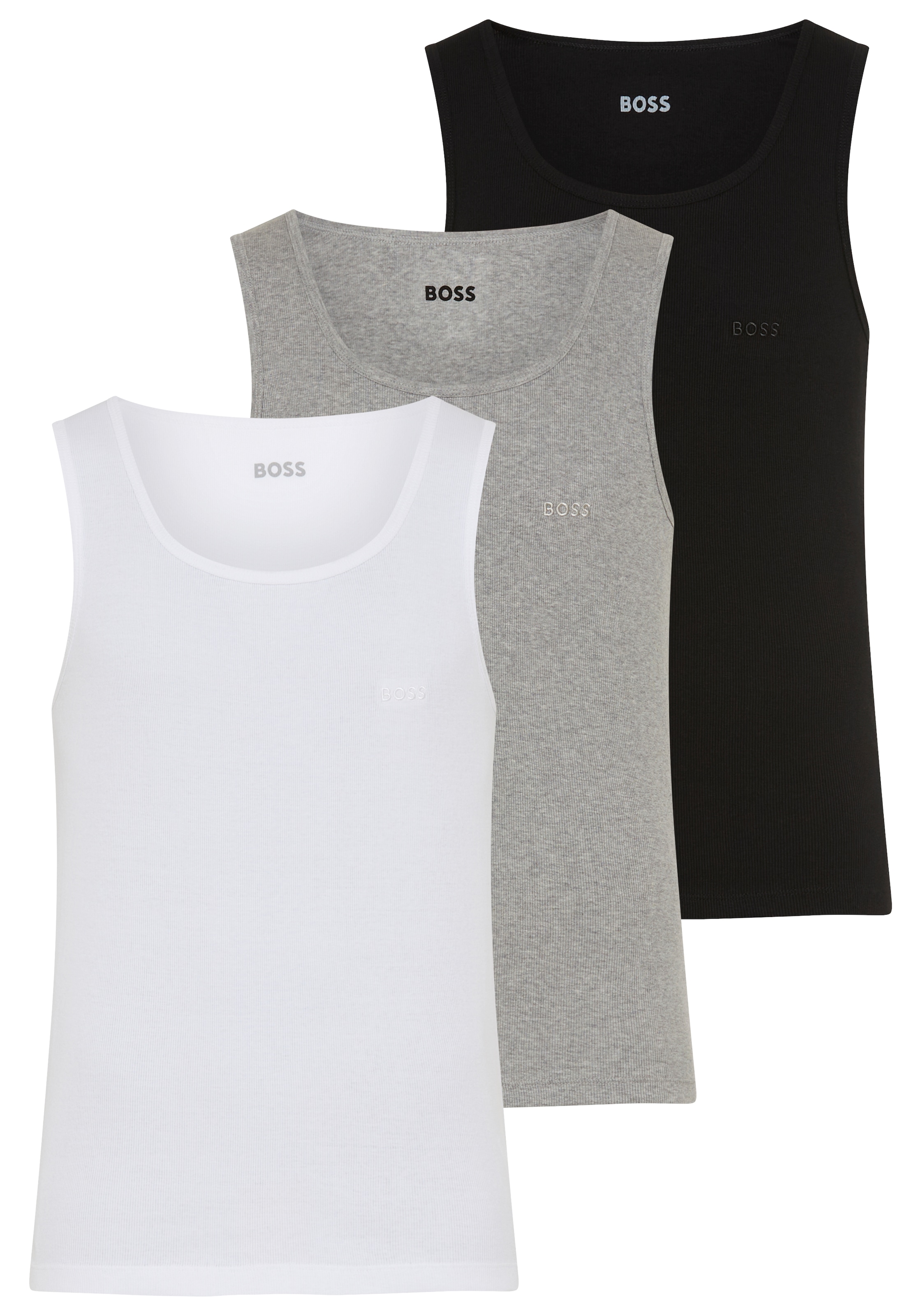 BOSS Tanktop »3P RibClassic BOSS ONE« Ton in Ton Stickerei auf der Brust