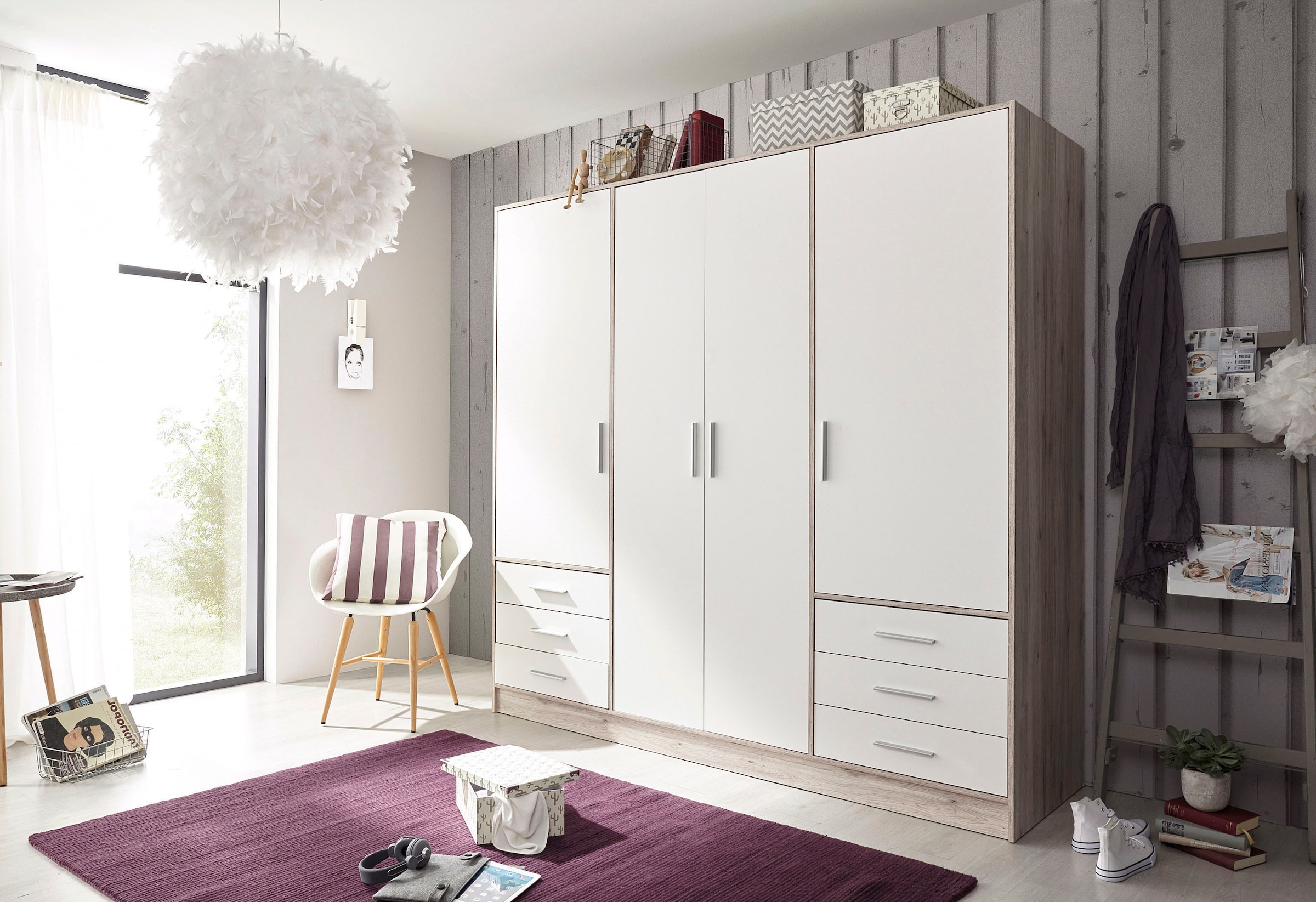 FORTE Kleiderschrank »Jupiter, Made in Europe, mit Schubladen«, (Maße (T/H): 60/200 cm), Stauraum, 2 Breiten, 4 Farben, Schubladen, variable Einlegeböden