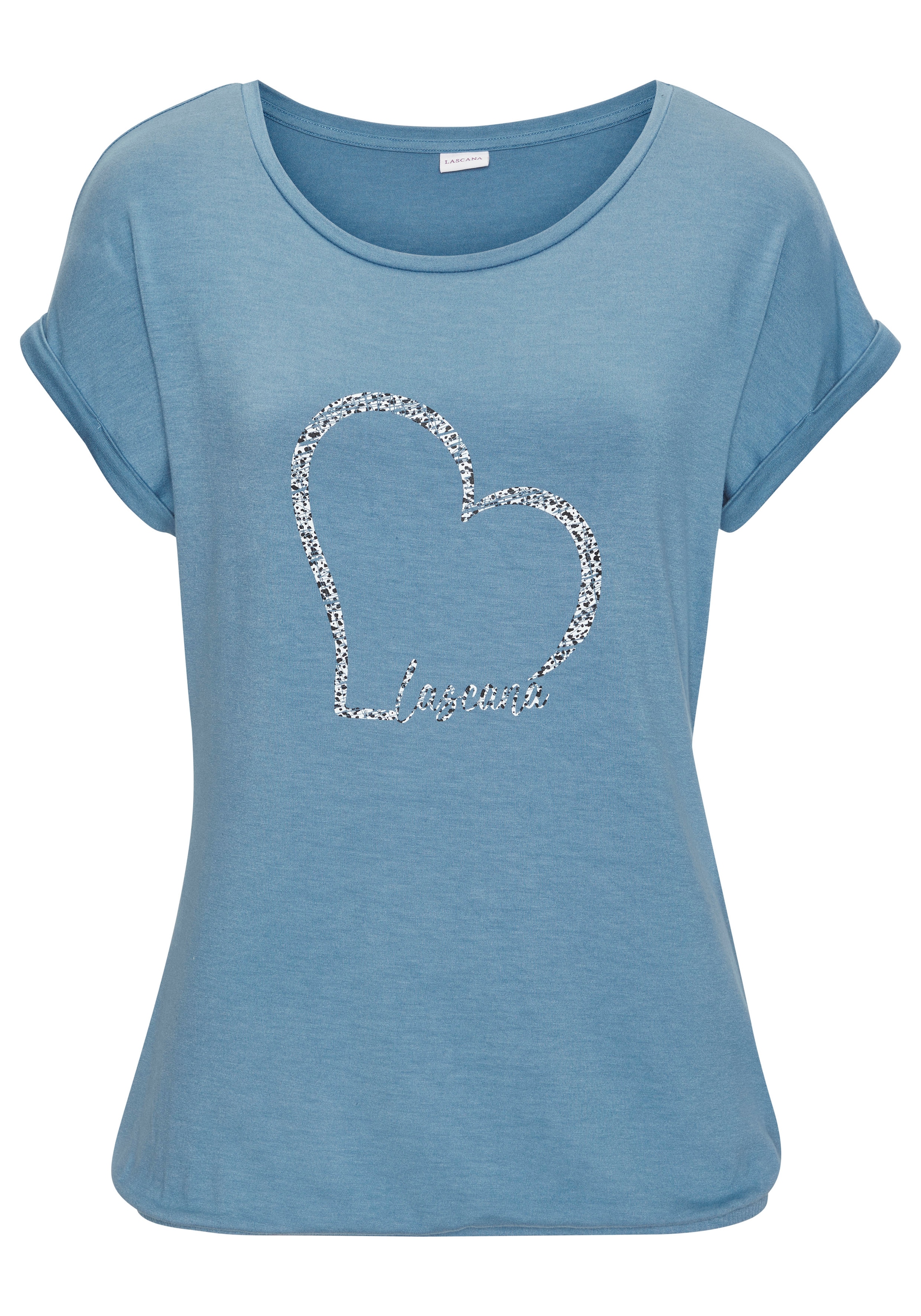 LASCANA Kurzarmshirt »mit Lascana Herz Print«, aus weichem Viskose-Stretch

