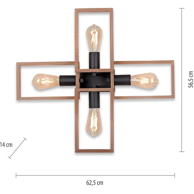 Home affaire Deckenleuchte »Nohen«, 4 flammig-flammig, Deckenlampe aus Holz  (Akazienholz), geeignet für E27 Leuchtmittel online kaufen | mit 3 Jahren  XXL Garantie