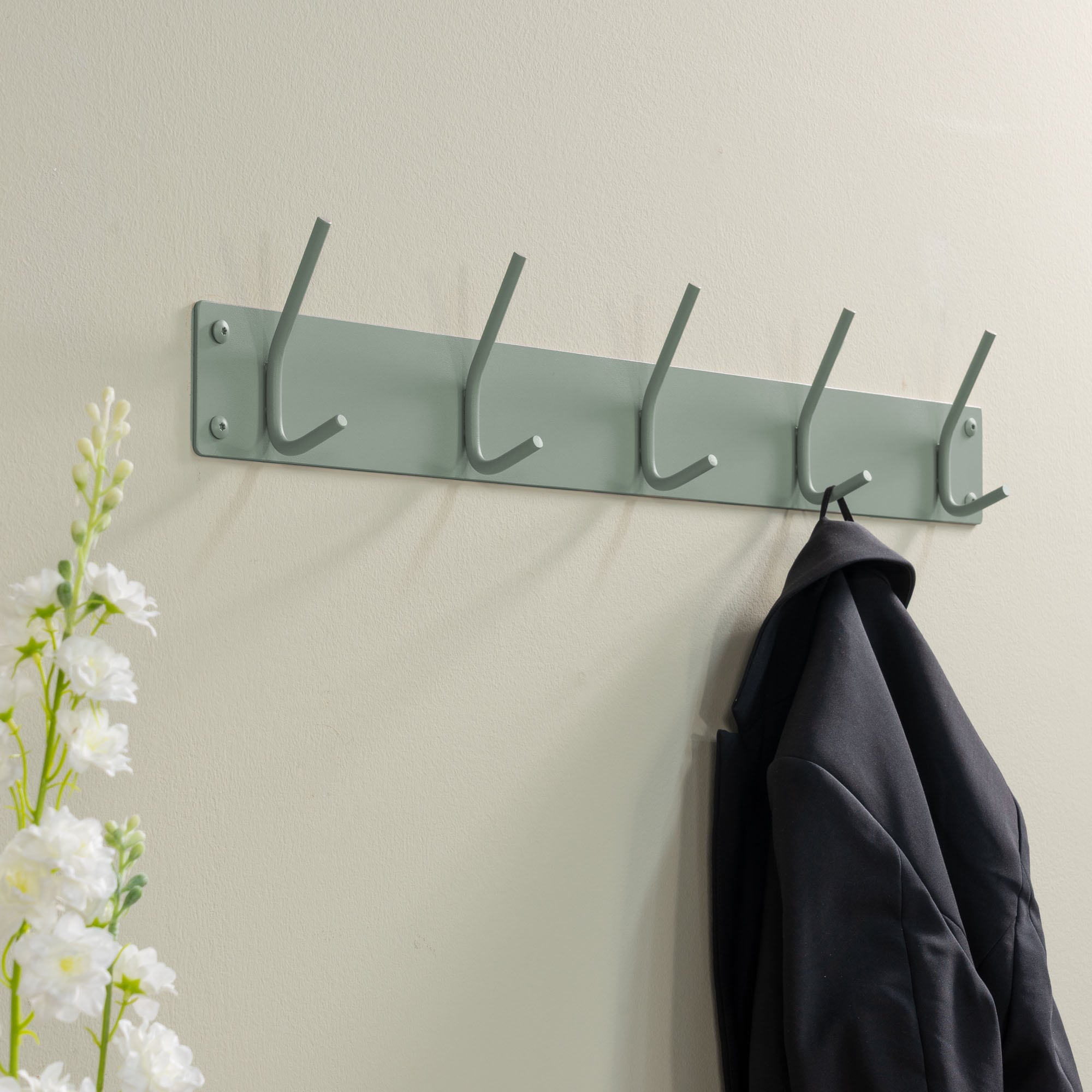 Spinder Design Garderobenhaken »FUSION 5« Wandgarderobe aus Stahl mit 5 Haken und Hutablage aus Eichenholz