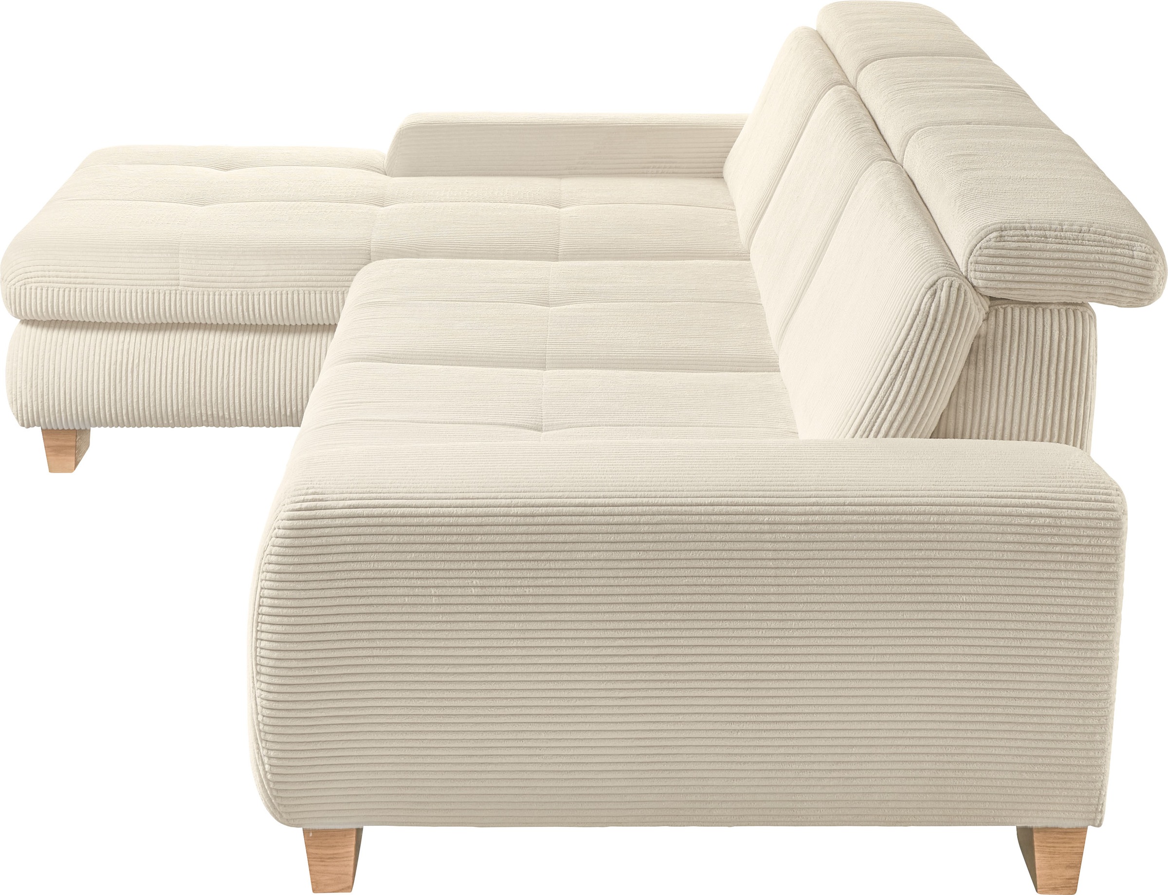 set one by Musterring Ecksofa »SO 3400 Sitzhöhe 47cm oder 49cm, Sitztiefe verstellbar, B/T: 307/195cm«, whlw. mit Funktion, Kaltschaum, in Cord, natur, Sitzhöhe 47