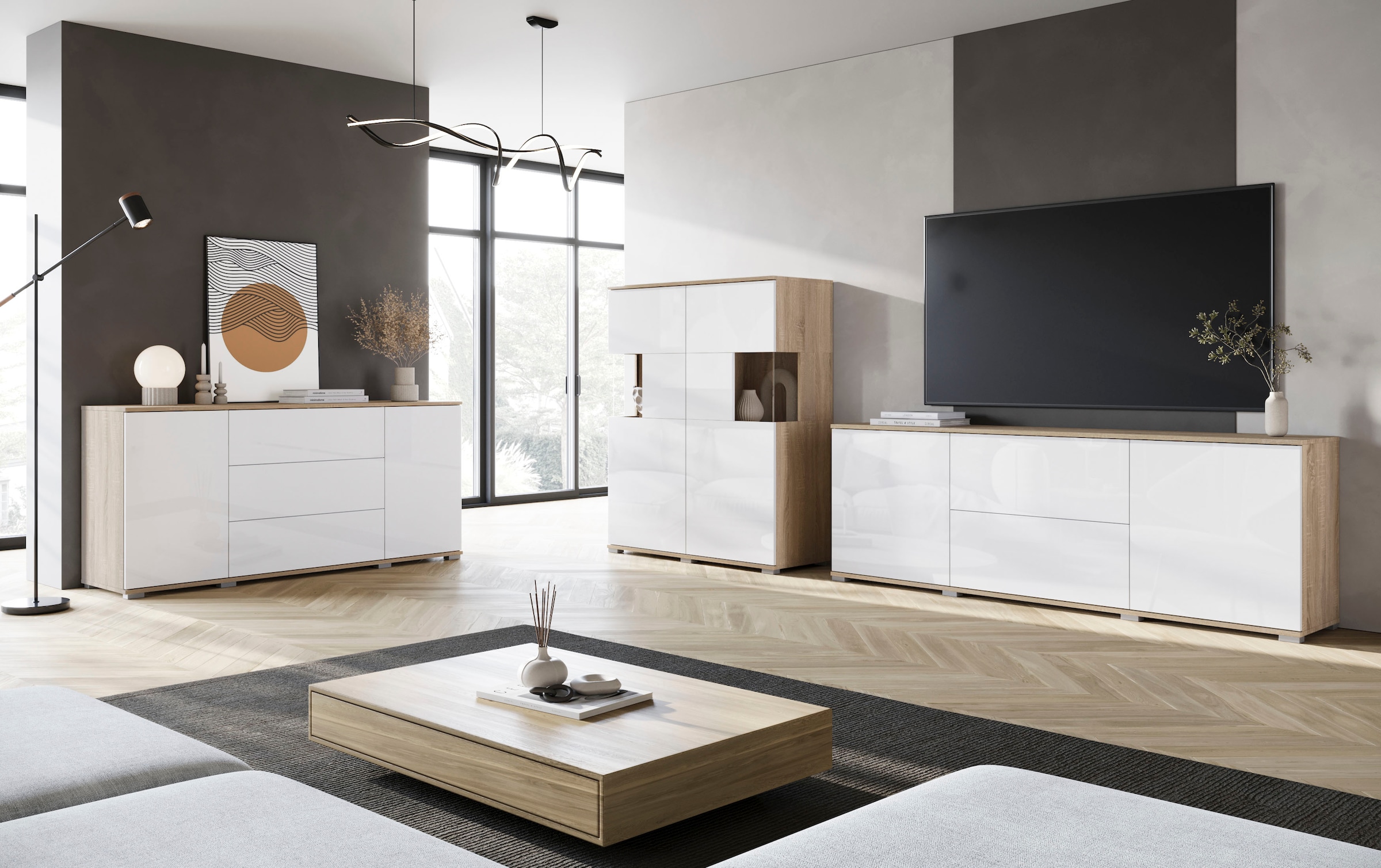 INOSIGN Sideboard »Kenia, Kommode für das Schlafzimmer/Wohnzimmer«, (1 St.), Modernes Sideboard mit 3 Schubladen und 4 Fächern, Breite 150 cm