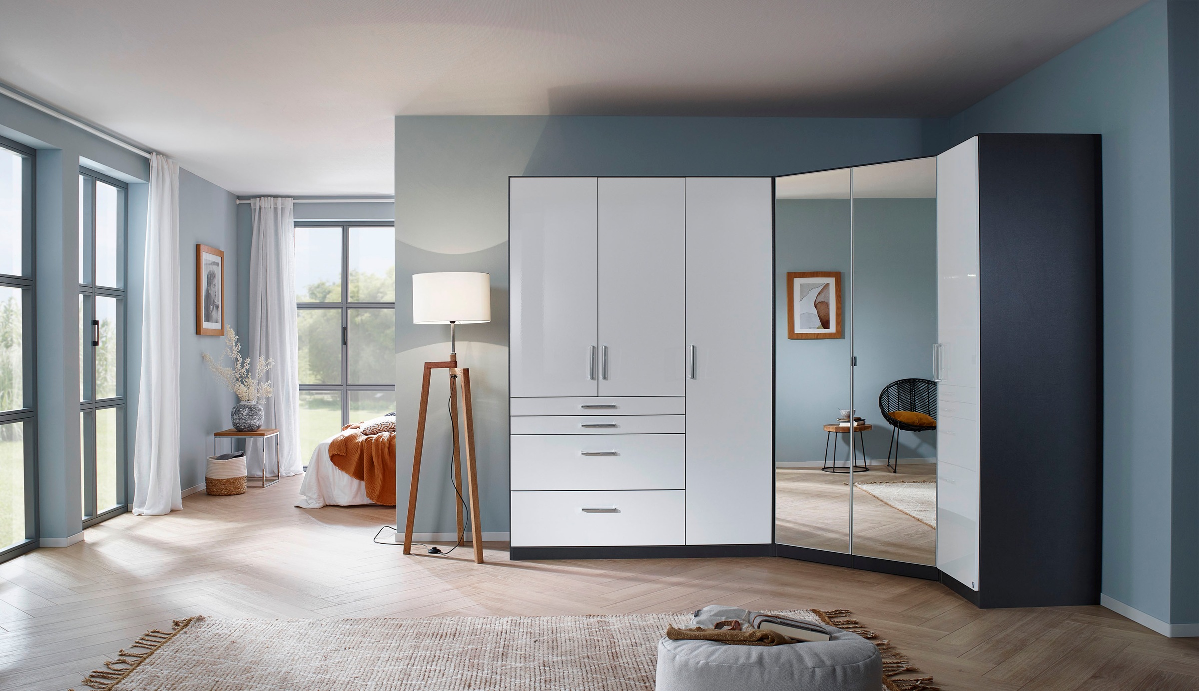 rauch Schrank-Set »Kleiderschrank Schrank Garderobe Garderobenschrank Eckschrank HOMBURG«, viel Stauraum, oberer Schubkasten mit Einteilung MADE IN GERMANY