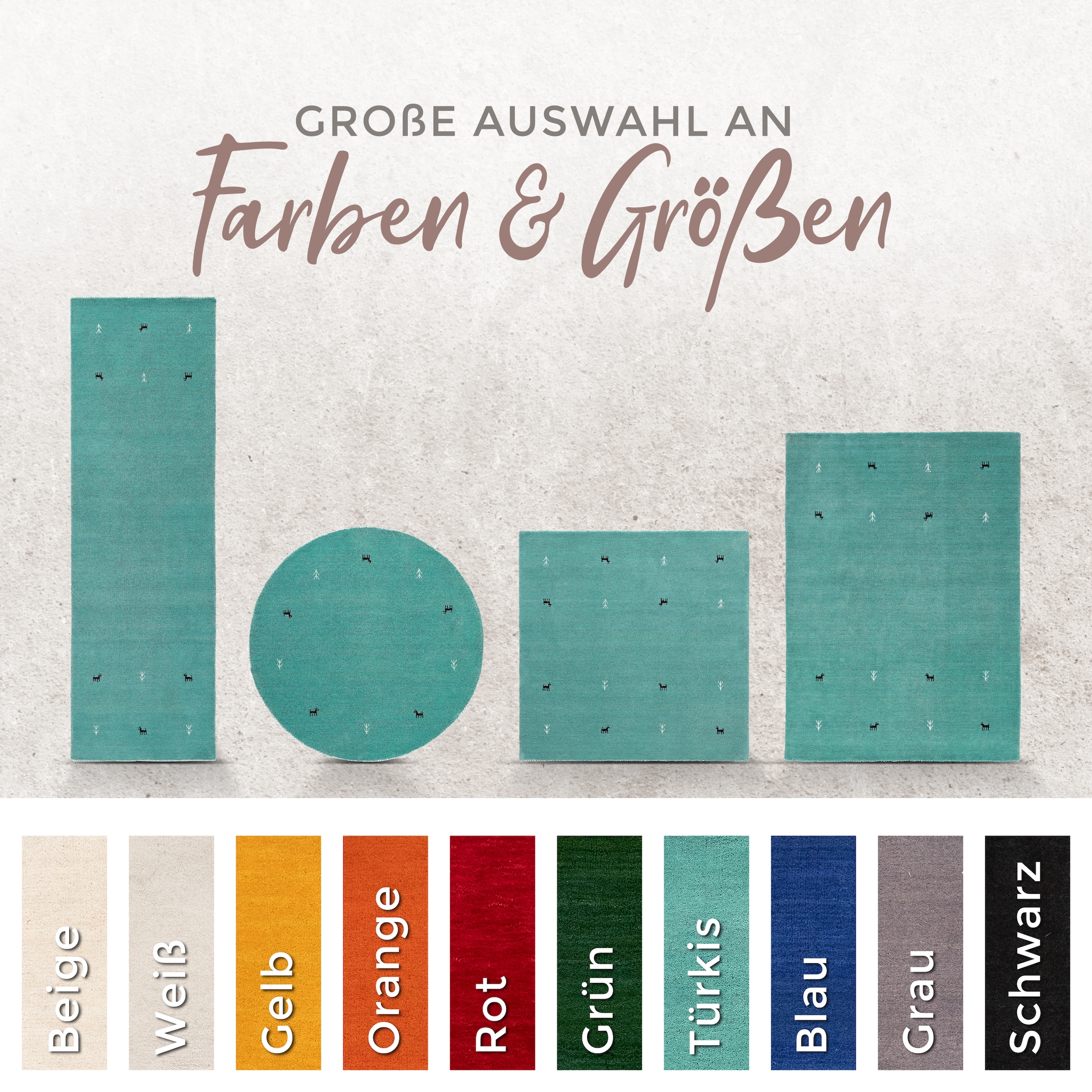 carpetfine Wollteppich »Gabbeh Uni« rund 15 mm Höhe reine Wolle handgewebt, Gabbeh Tiermotiv warmes Raumklima viele Größen