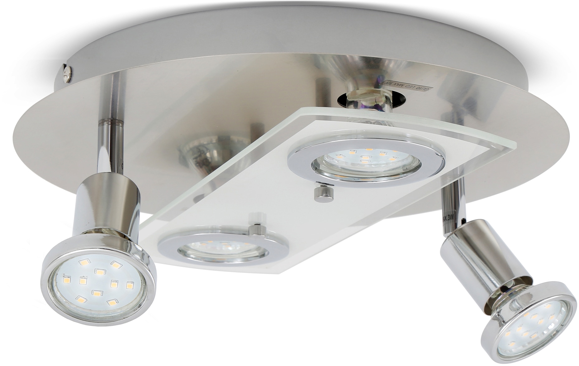 B.K.Licht LED Deckenspot »Orion«, 4 flammig, Leuchtmittel GU10 | Leuchtmittel wechselbar, LED Deckenleuchte, rund, Metall, Glas, Strahler, inkl. 3W 350lm GU10