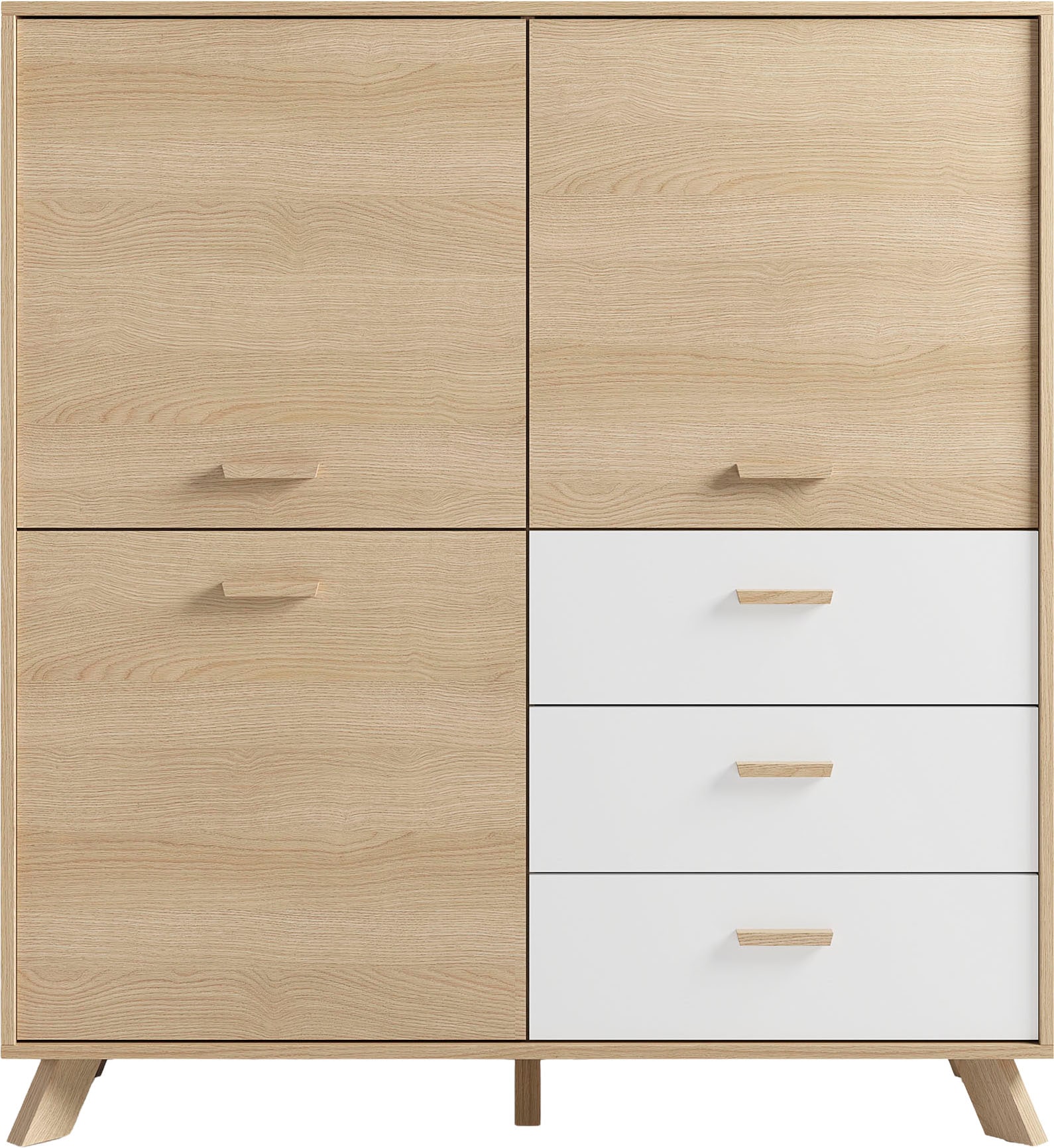 byLIVING Highboard »Bastian« 1 Stk. tlg. mit massiven Holzfüßen und Griffen, natürlicher Eichenlook, 120cm