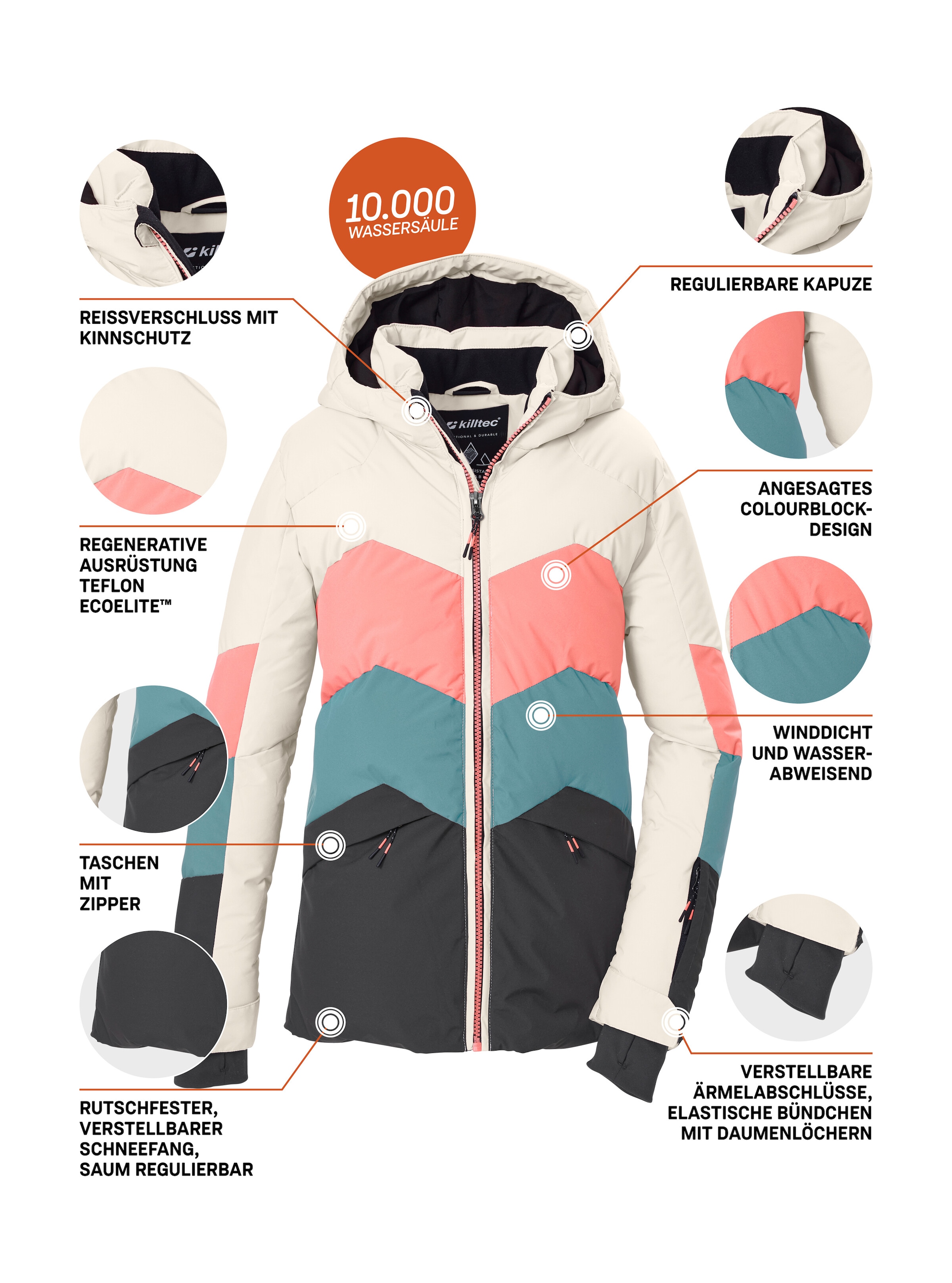 Killtec Skijacke »KSW 195 GRLS SKI JCKT« Winddichte, wasserabweisende Kinder-Ski-Steppjacke mit Schneefang
