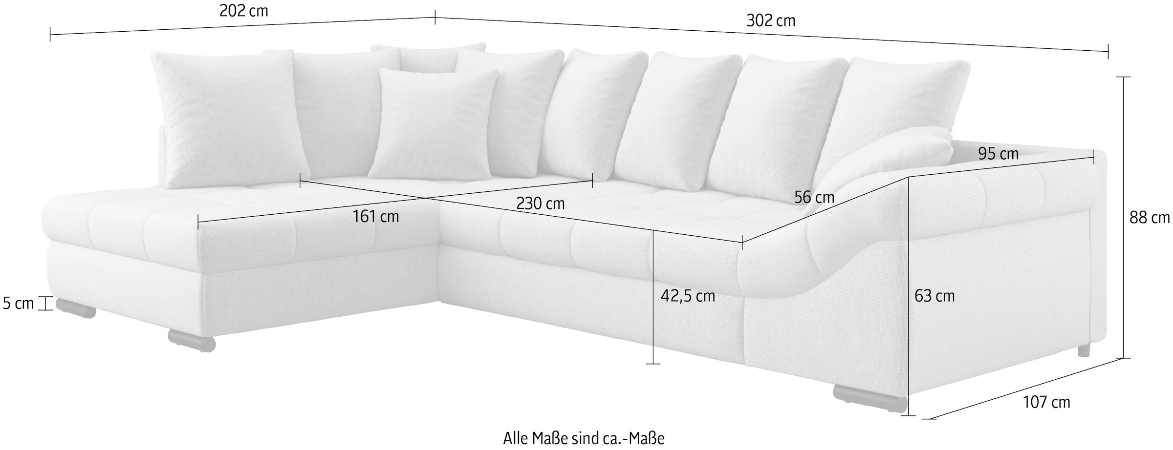 Mr. Couch Ecksofa »Pietro, L-Form, mit Bett, wahlweise mit Kaltschaum« mit Bett und wahlweise mit Kaltschaum