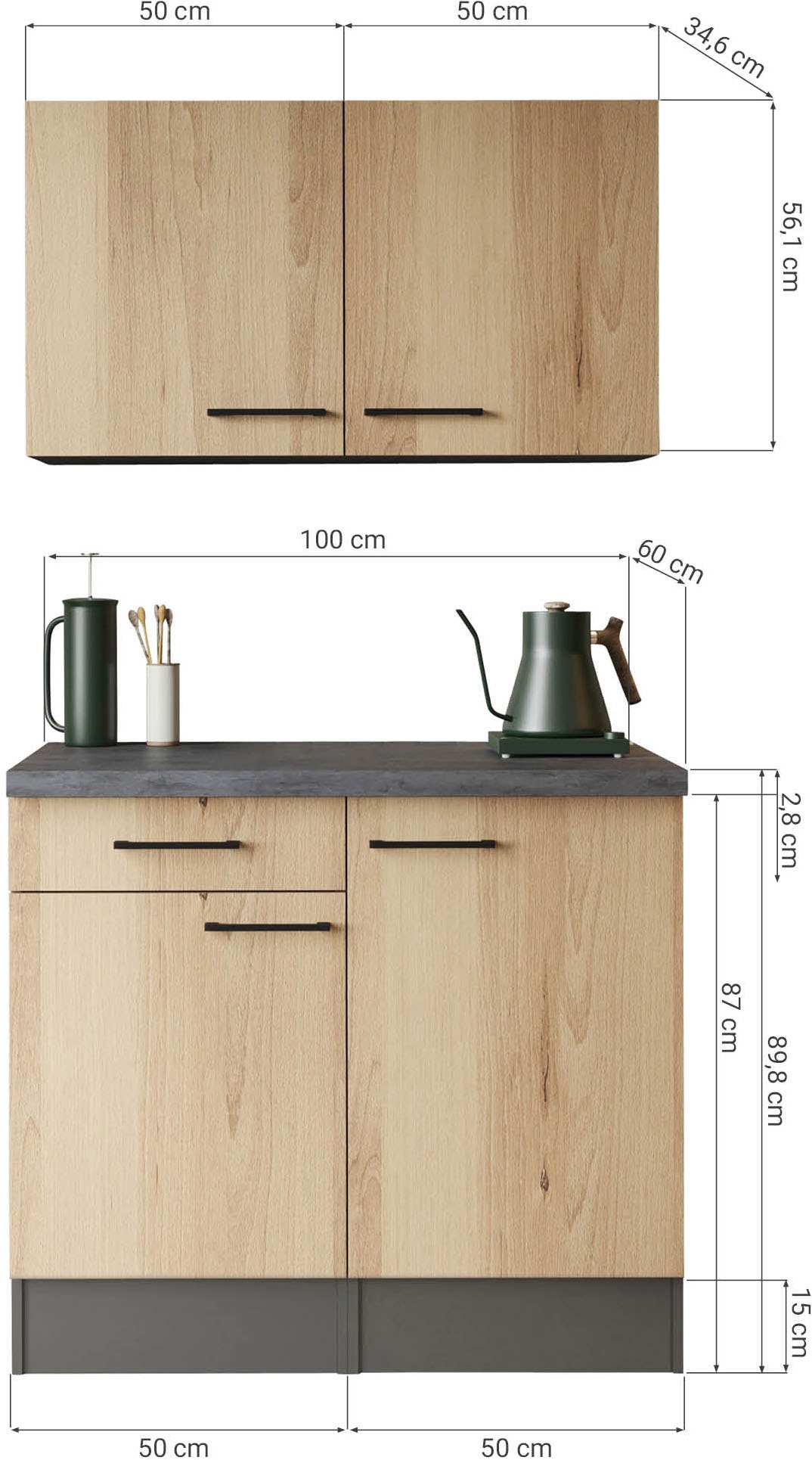 RESPEKTA Buffet »Oliver« zerlegt, mit Soft Close Funktion, inkl. Oberschränke, Breite 100 cm