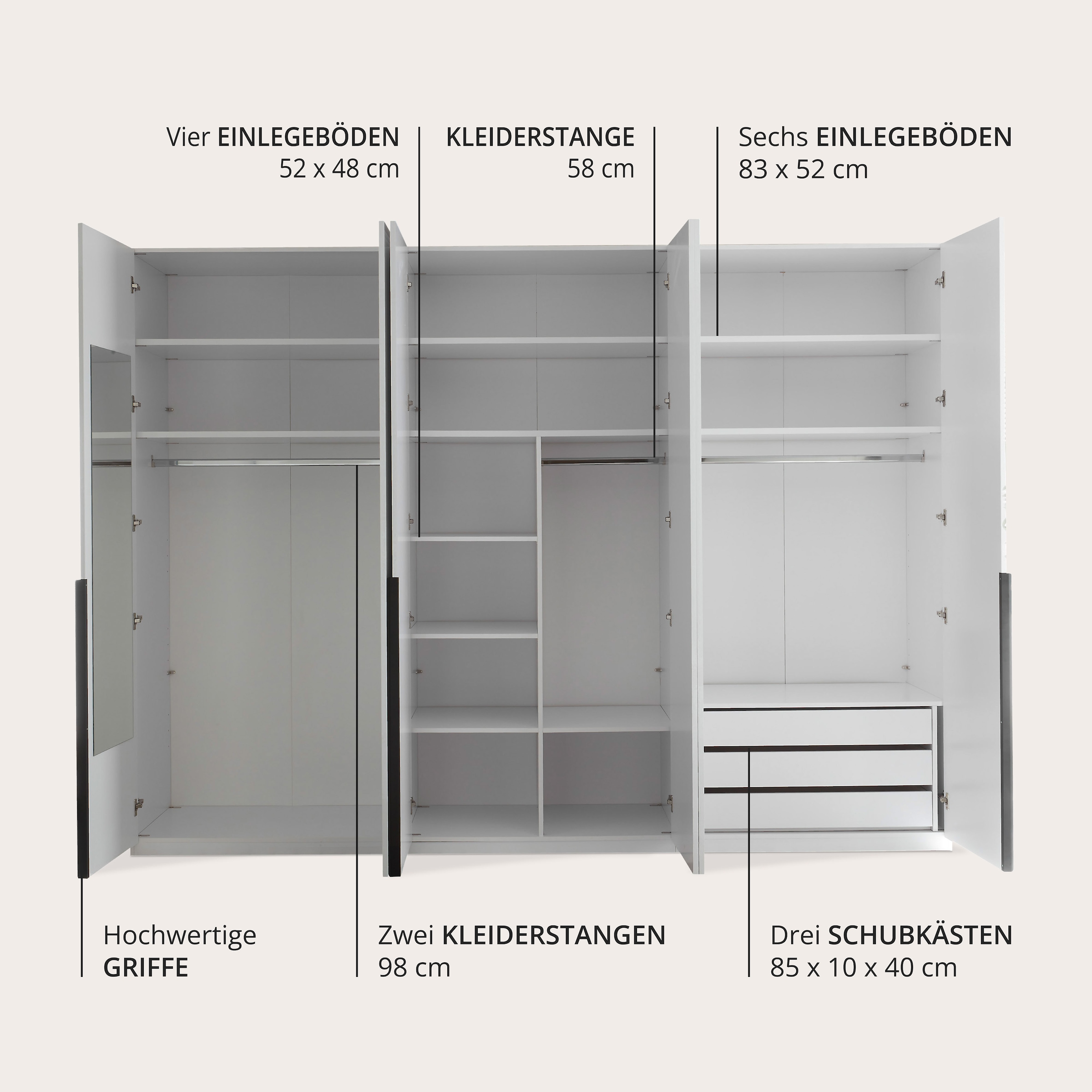 Schlafkontor Drehtürenschrank »Camoleo Kleiderschrank, 300cm Schrank in Hochglanz Soft-Close-Funktion« Spiegel auf der Innenseite der Tür