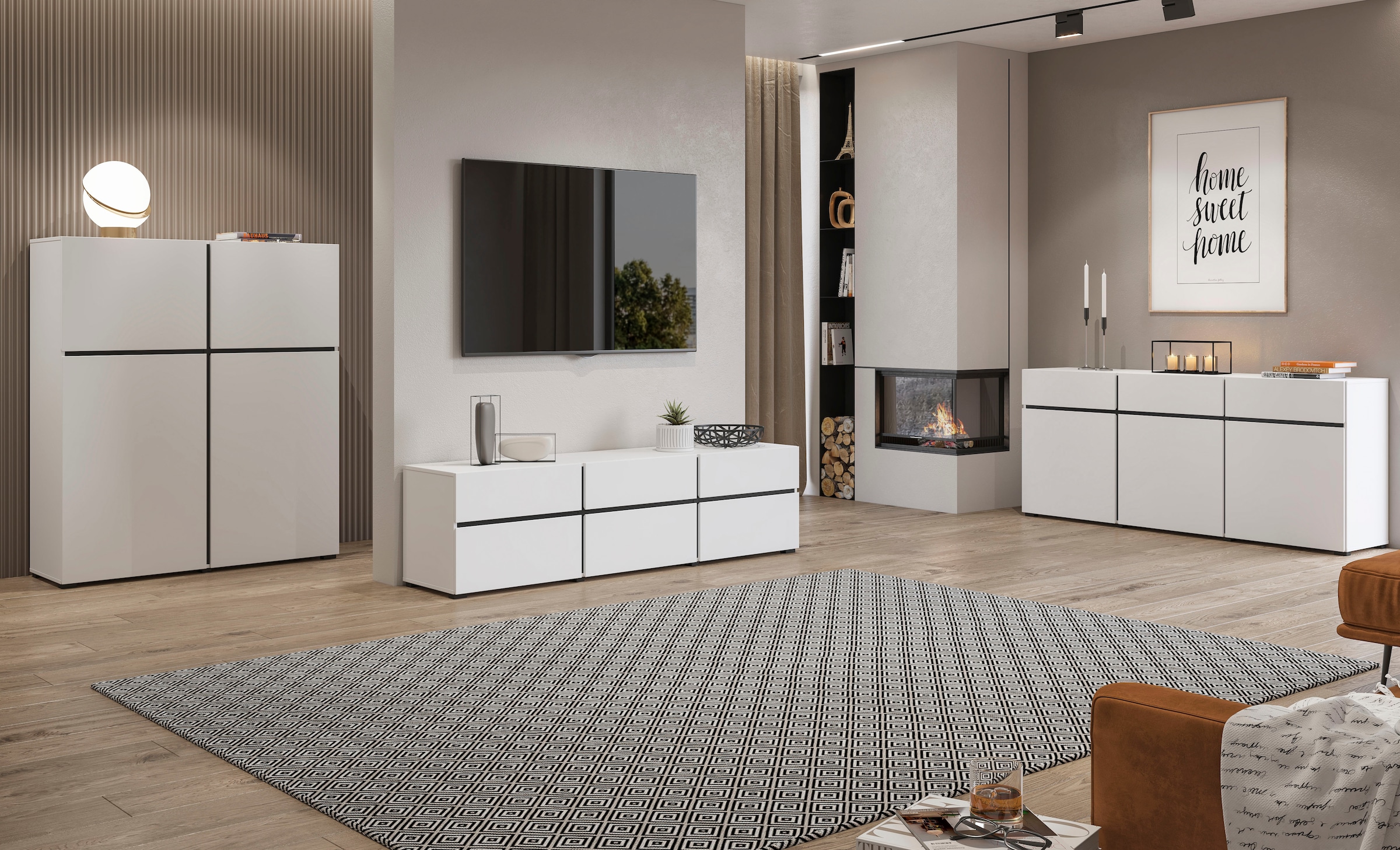 INOSIGN Sideboard »Cross,Breite 180 cm, moderne grifflose Kommode,3 Türen/3 Schubkästen«, Schubladenschrank mit viel Stauraum, Einlegeböden verstellbar