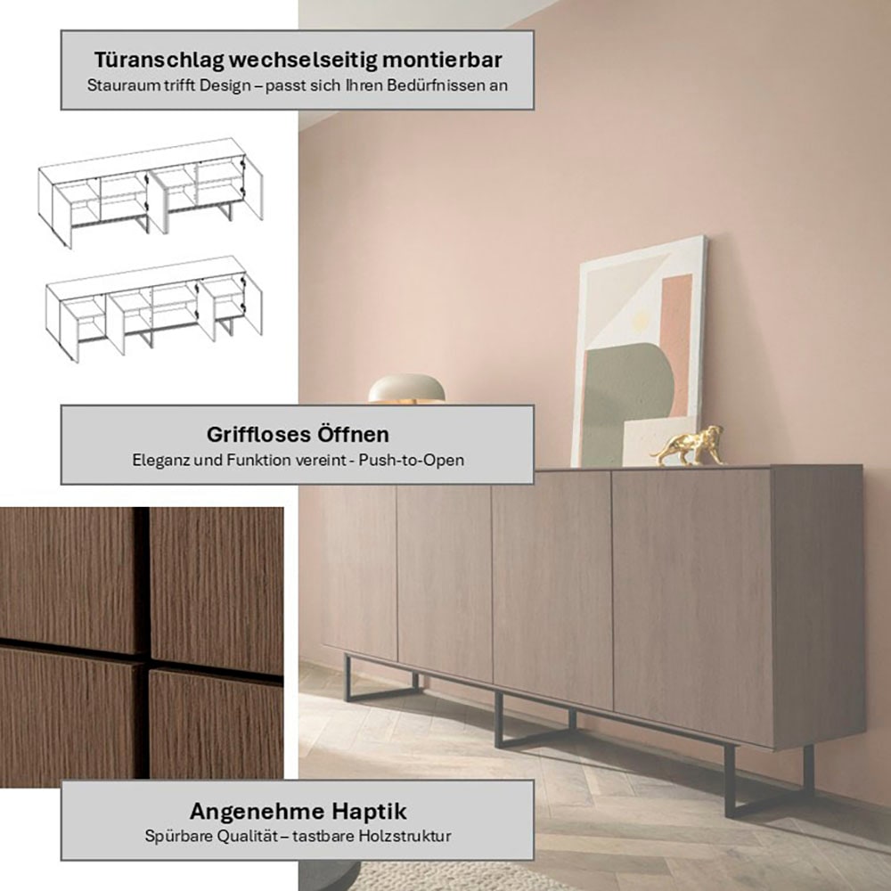 Home affaire Sideboard »Lund, moderner Schrank, Kommode mit Kufengestell« optisch dünner Oberboden, hochwertige Optik, ausreichend Stauraum