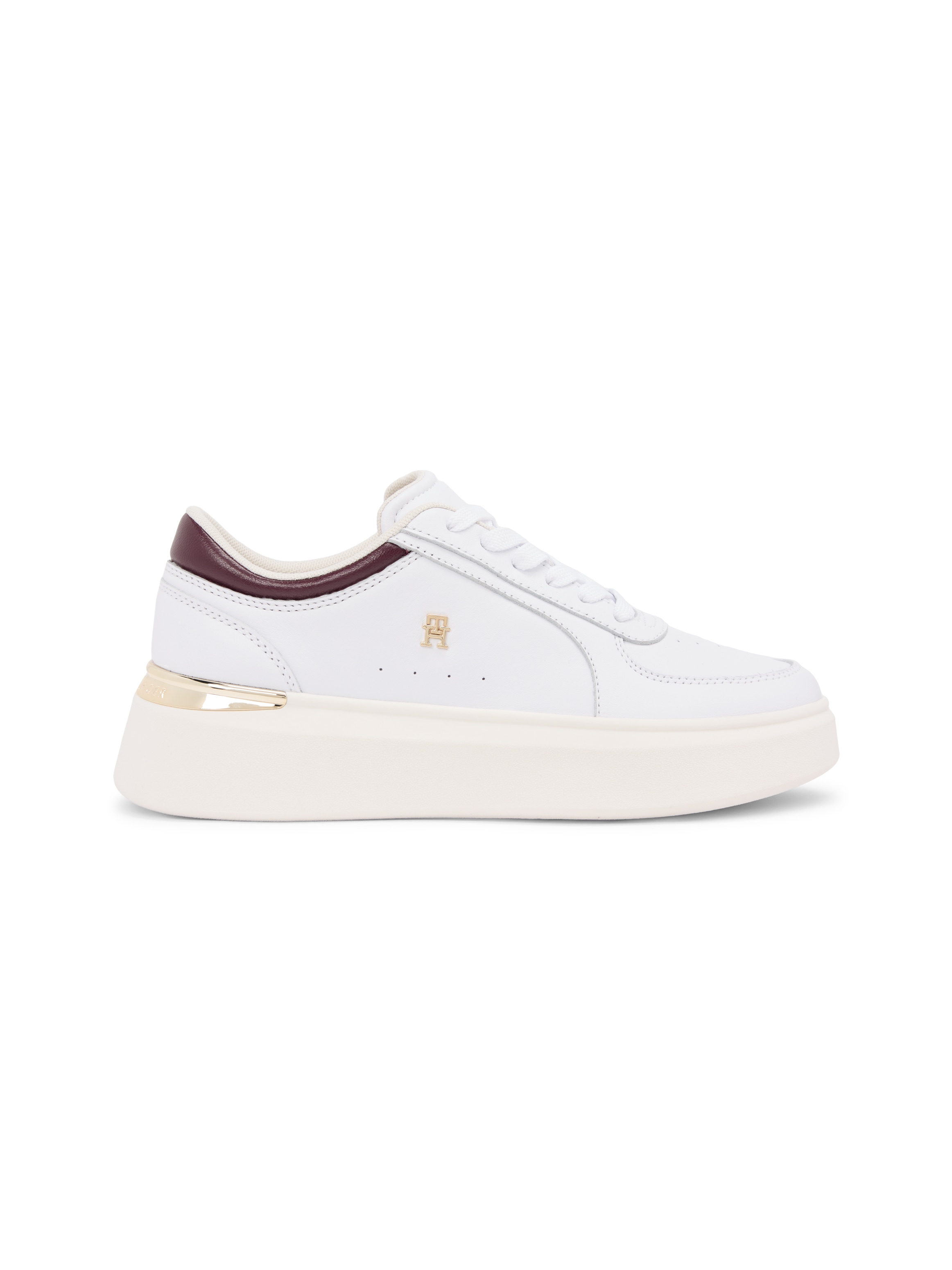 Tommy Hilfiger Plateausneaker »SHINY LEATHER PLATFORM SNEAKER«  , Halbschuh, Schnürer mit Besatz in Metallicoptik an der Ferse