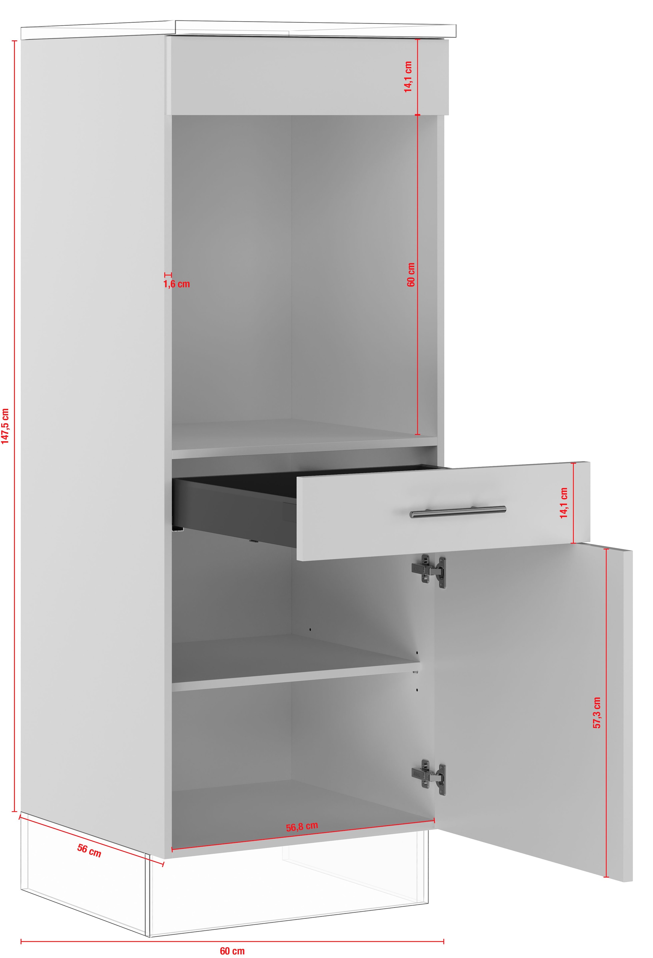 IMPULS KÜCHEN Backofenumbauschrank »"Valencia", Breite/Höhe: 60/147,5 cm, mit Soft-Close«, vormontiert, mit Schubkasten, mit verstellbarem Fachboden
