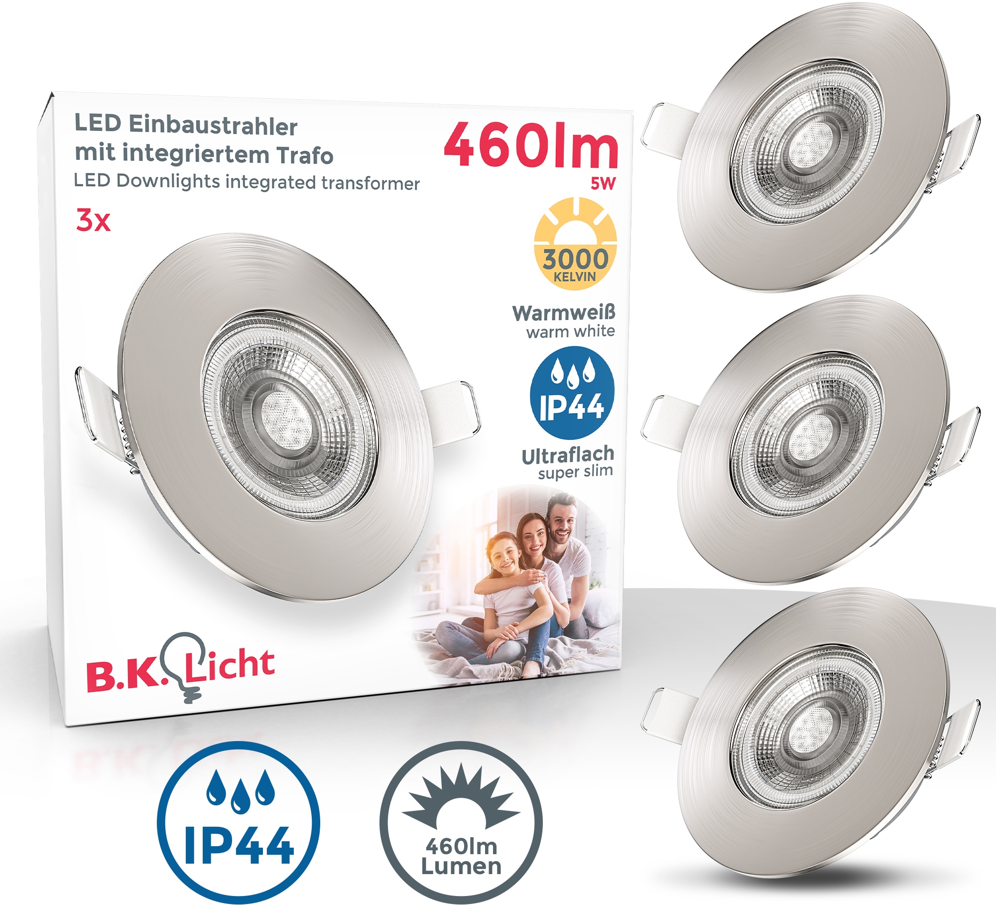 B.K.Licht LED Einbauleuchte, 3 flammig-flammig, LED Einbaustrahler Bad  Spots Lampe ultraflach Deckenspots IP44 online kaufen | mit 3 Jahren XXL  Garantie