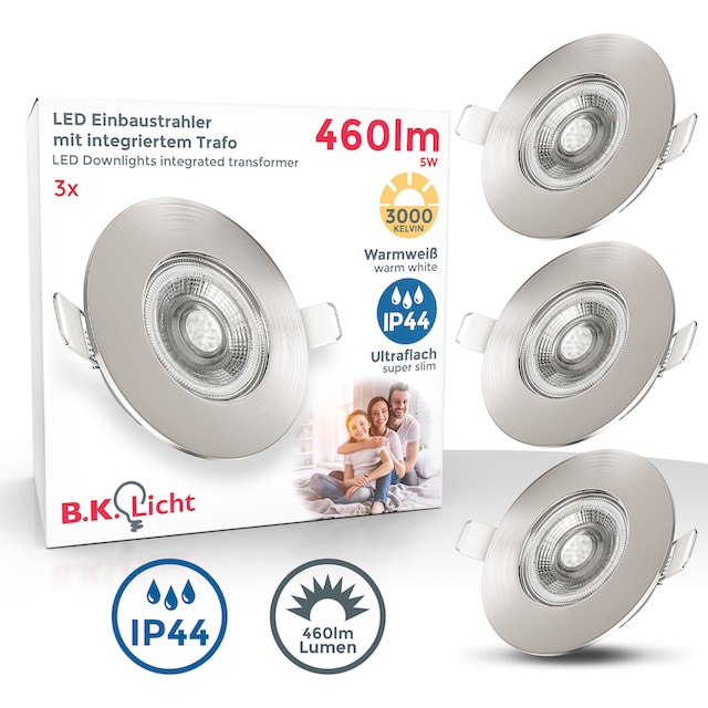B.K.Licht LED Einbauleuchte, 3 flammig-flammig, LED Einbaustrahler Bad  Spots Lampe ultraflach Deckenspots IP44 online kaufen | mit 3 Jahren XXL  Garantie