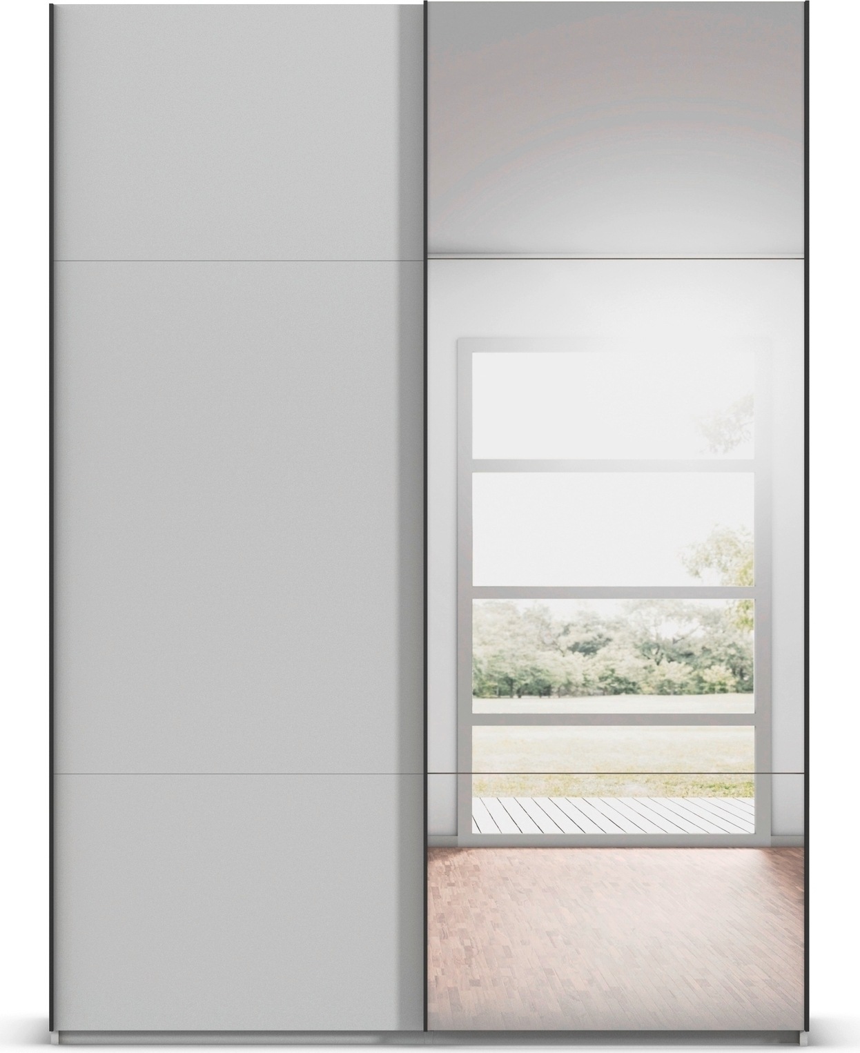 rauch Schwebetürenschrank »Kleiderschrank Schrank Garderobe Schlafzimmerschrank CONTIDO«, (in 3 verschiedenen Ausstattungen BASIC/CLASSIC/PREMIUM), aus hochwertigem Material in 6 Breiten 2 Griff-Farben MADE IN GERMANY