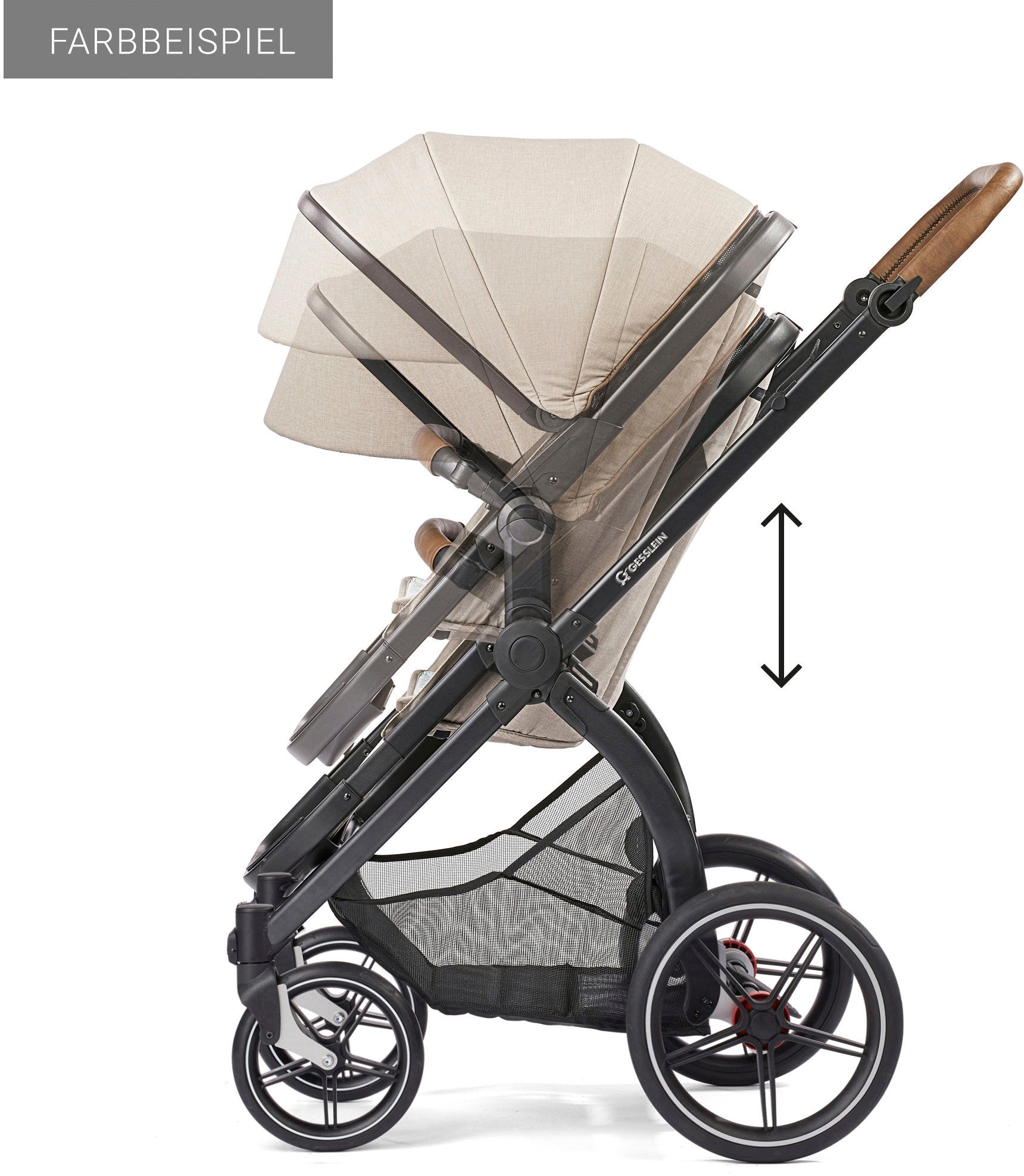 Gesslein Kombi-Kinderwagen »FX4 Soft+ mit Aufsatz Life, schwarz/tabak, farn«, mit Babywanne C3 und Babyschalenadapter