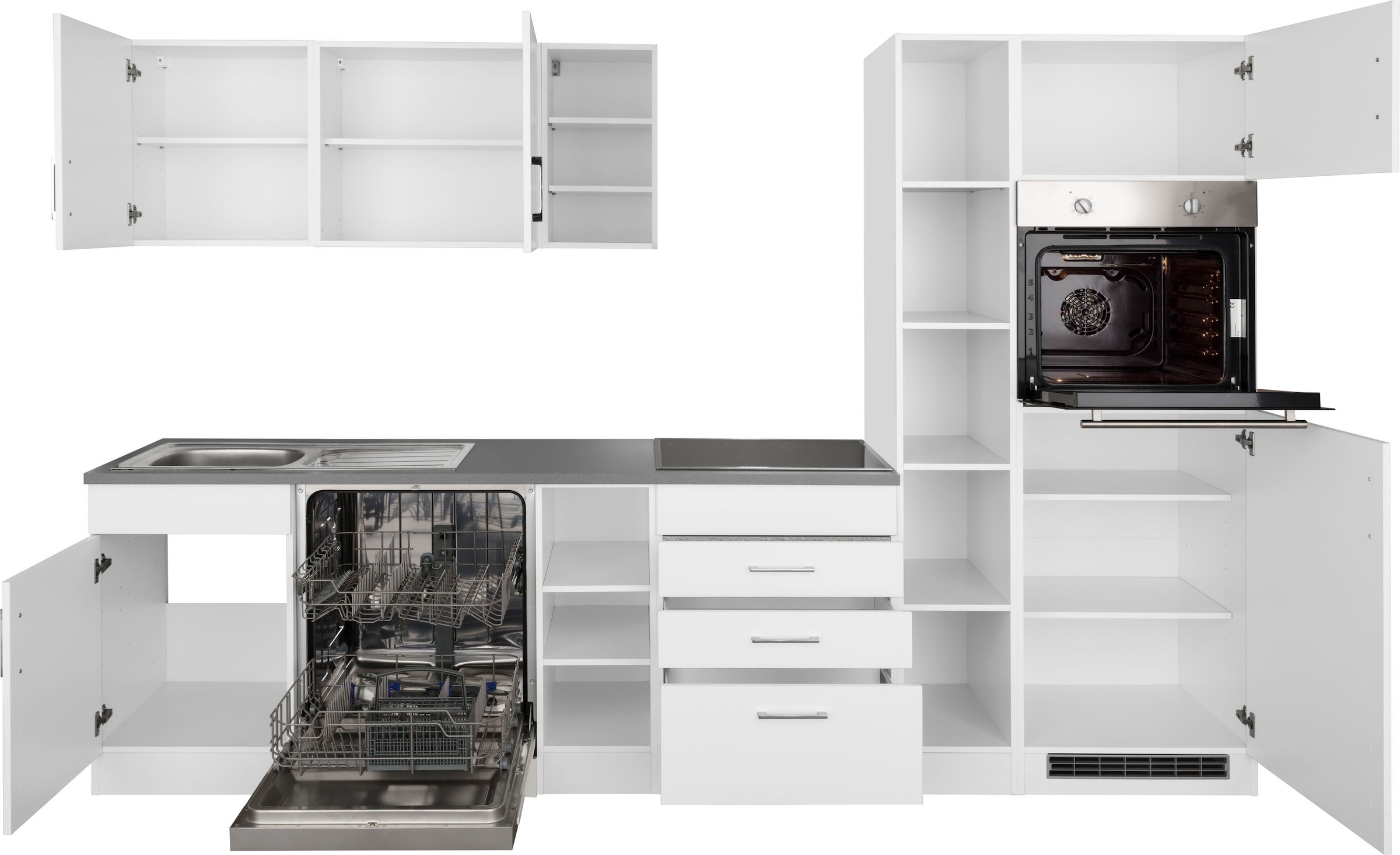 KOCHSTATION Küchenzeile »KS-Paris – Küchen mit einzigartigen Fotomotiven auf den Fronten« Breite 290 cm, wahlweise mit E-Geräten und Induktion