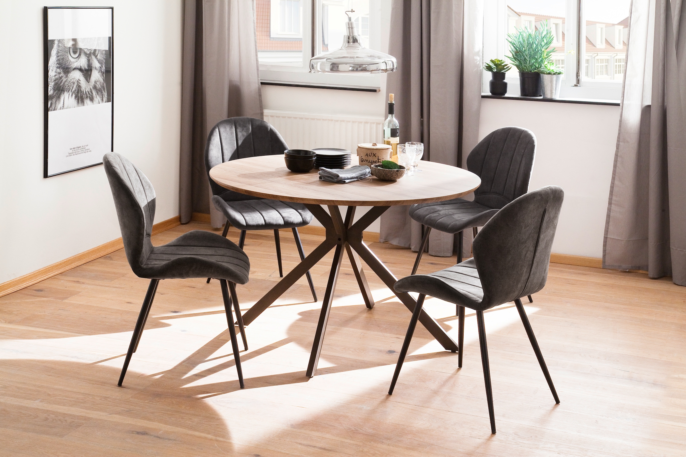 MCA furniture 4-Fußstuhl »Lima«, (Set), 2 St., 2er Set Stühle mit Stoffbezug im Antiklook, Stuhl belastbar bis 120 kg